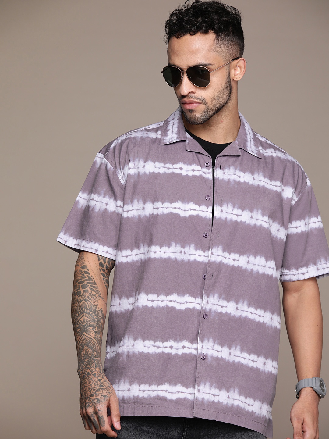 

The Roadster Lifestyle Co. Tie & Dye Pure Cotton Relaxed Fit Shirt, Lavender