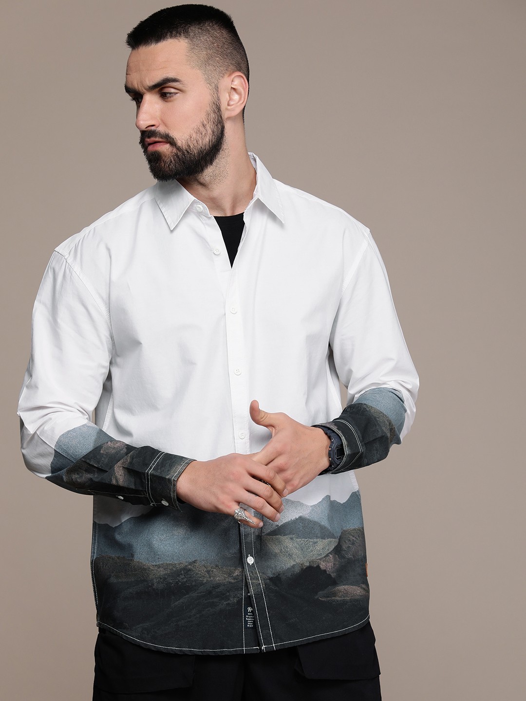 

The Roadster Life Co. Pure Cotton Relaxed Fit Graphic Printed Casual Shirt, White