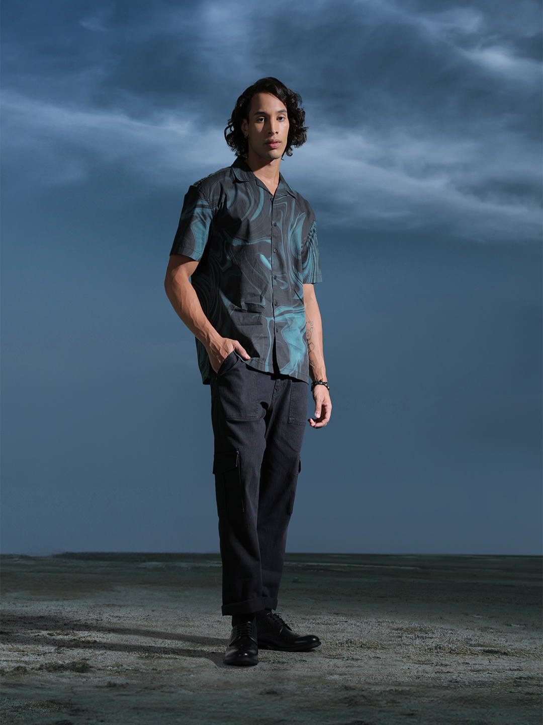 

The Roadster Life Co. Relaxed Fit Pure Cotton Opaque Printed Casual Shirt, Teal
