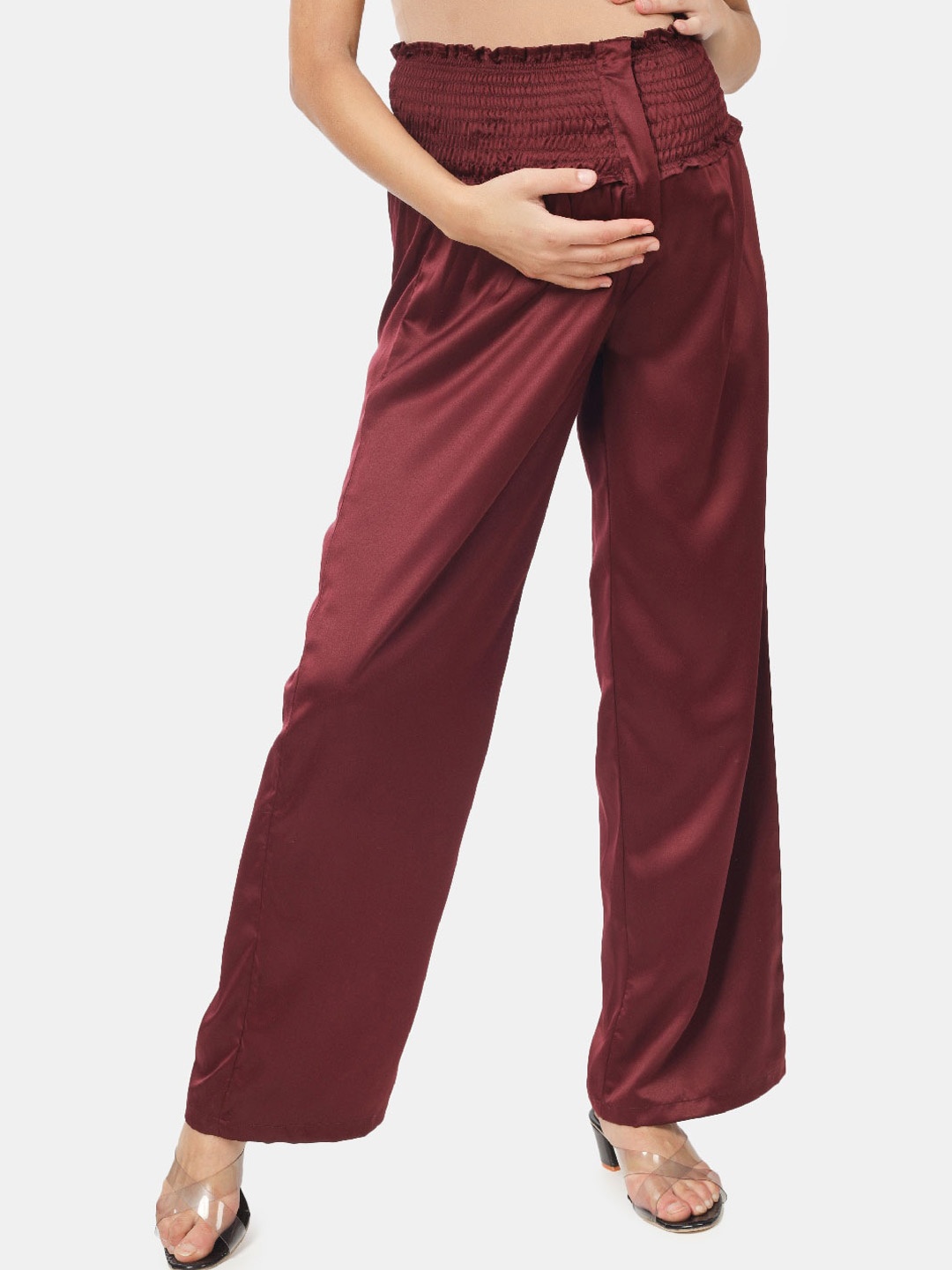 

angloindu Women Loose Fit High-Rise Maternity Trousers, Burgundy