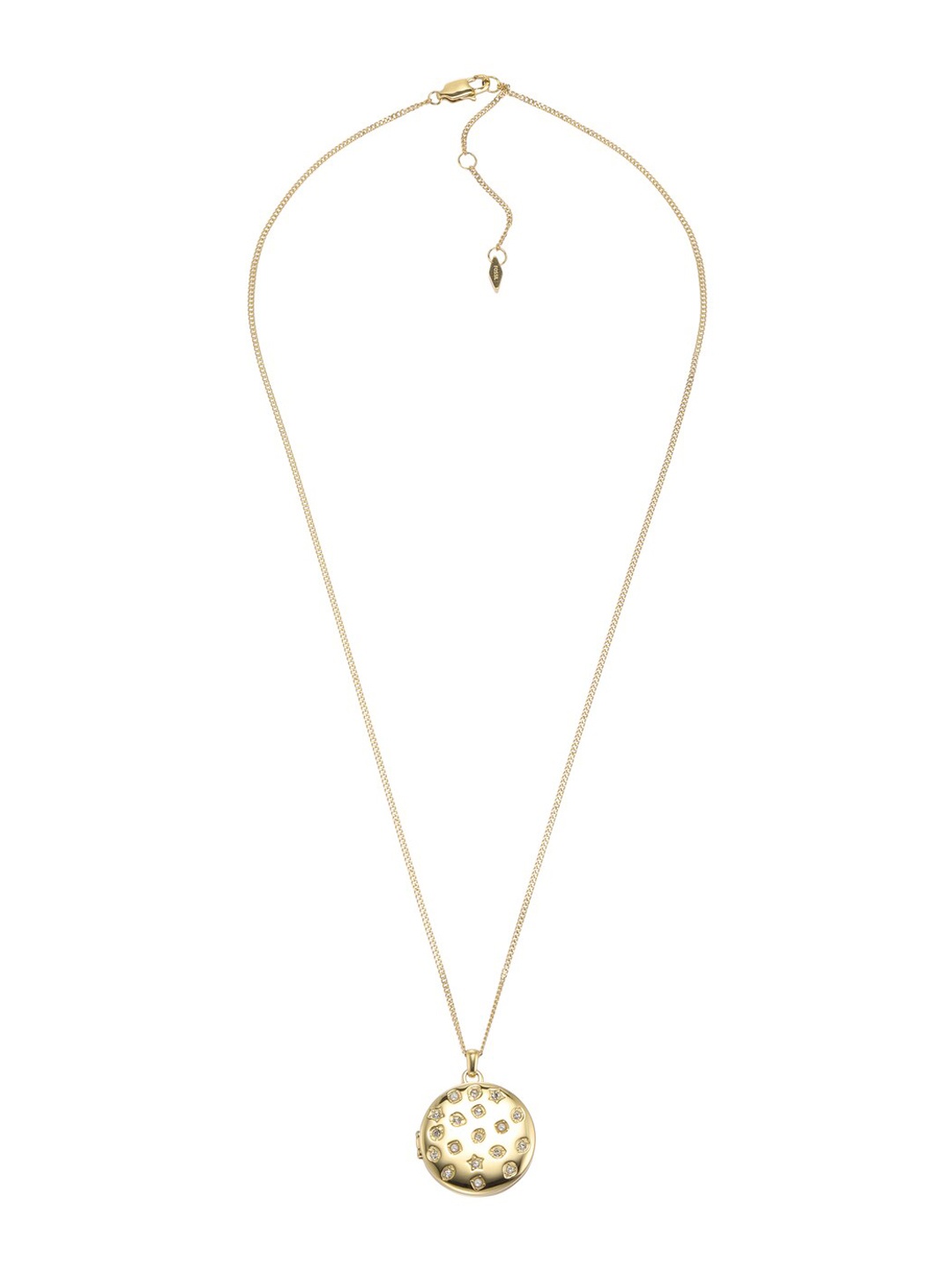 

Fossil Stainless Steel Crystal-Studded Round-Shaped Pendant With Chain, Gold