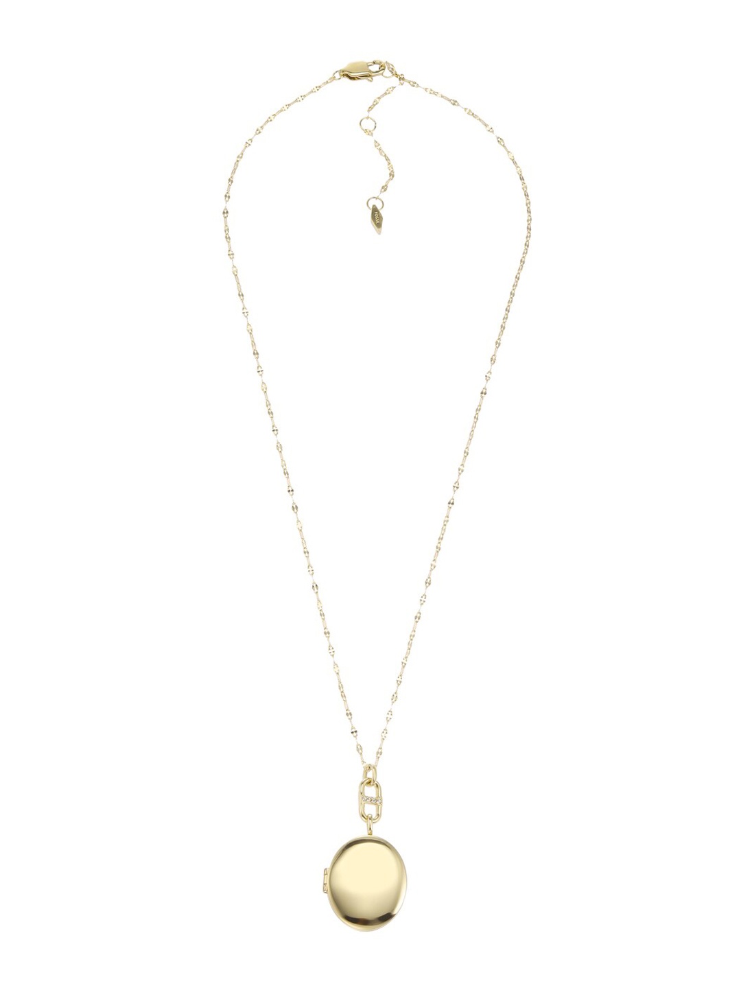 

Fossil Stainless Steel Crystal-Studded Round-Shaped Pendant With Chain, Gold