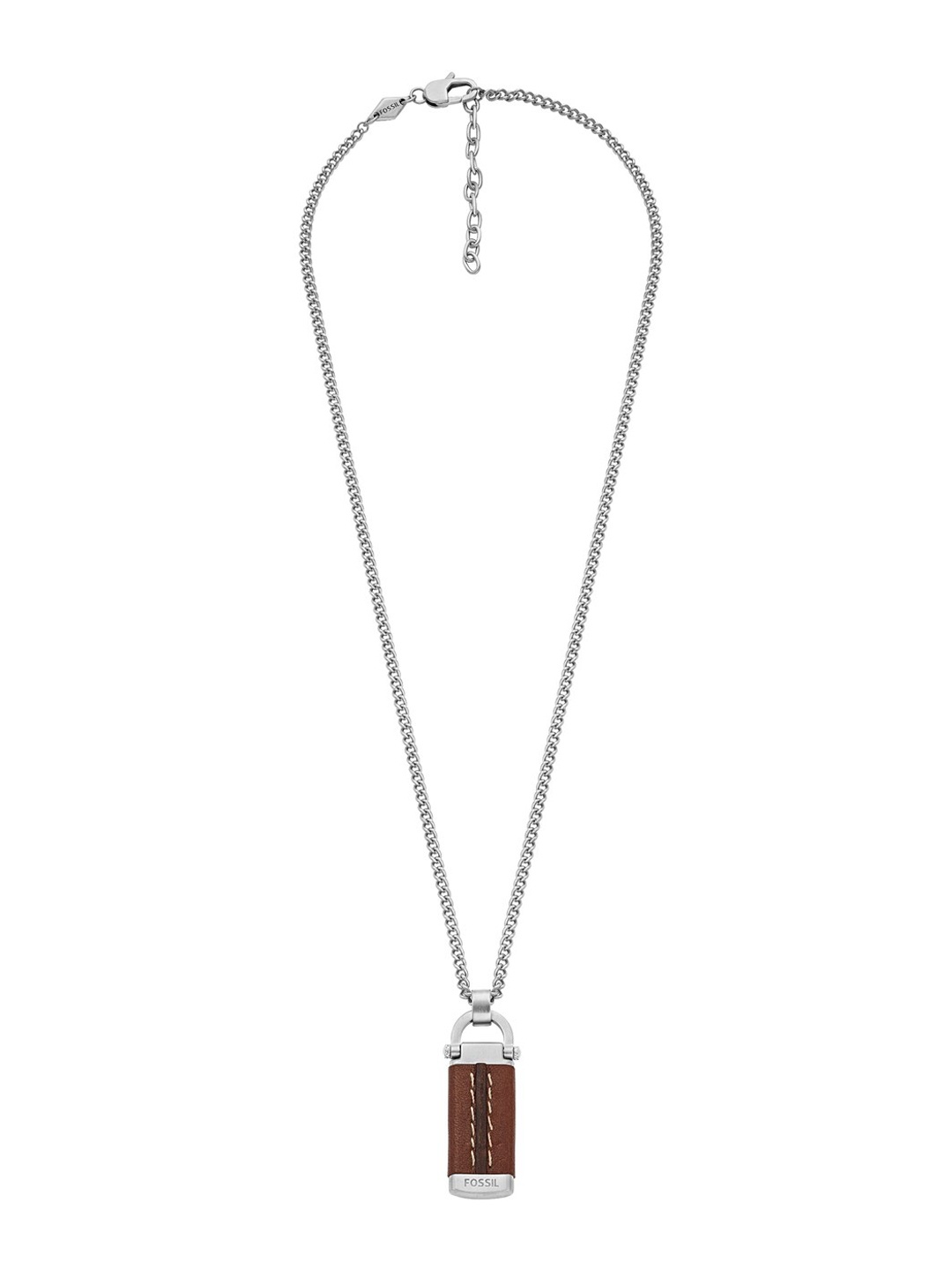 

Fossil Men Stainless Steel Leather-Wrapped Pendant With Chain, Silver