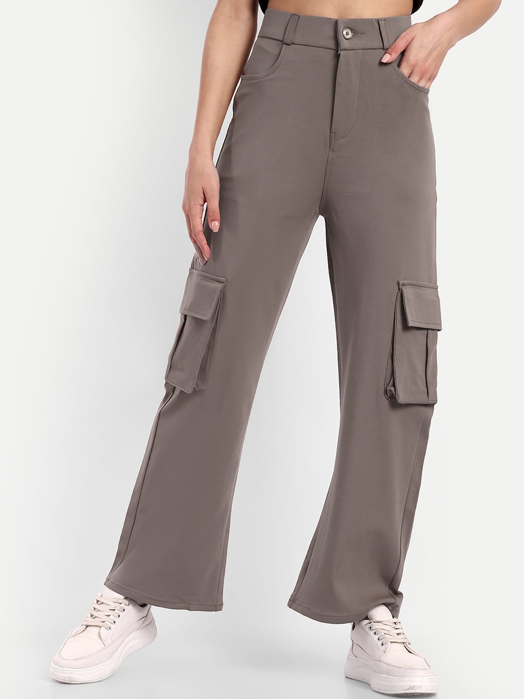 

BROADSTAR Women Smart Loose Fit High-Rise Lyocell Easy Wash Cargos, Brown