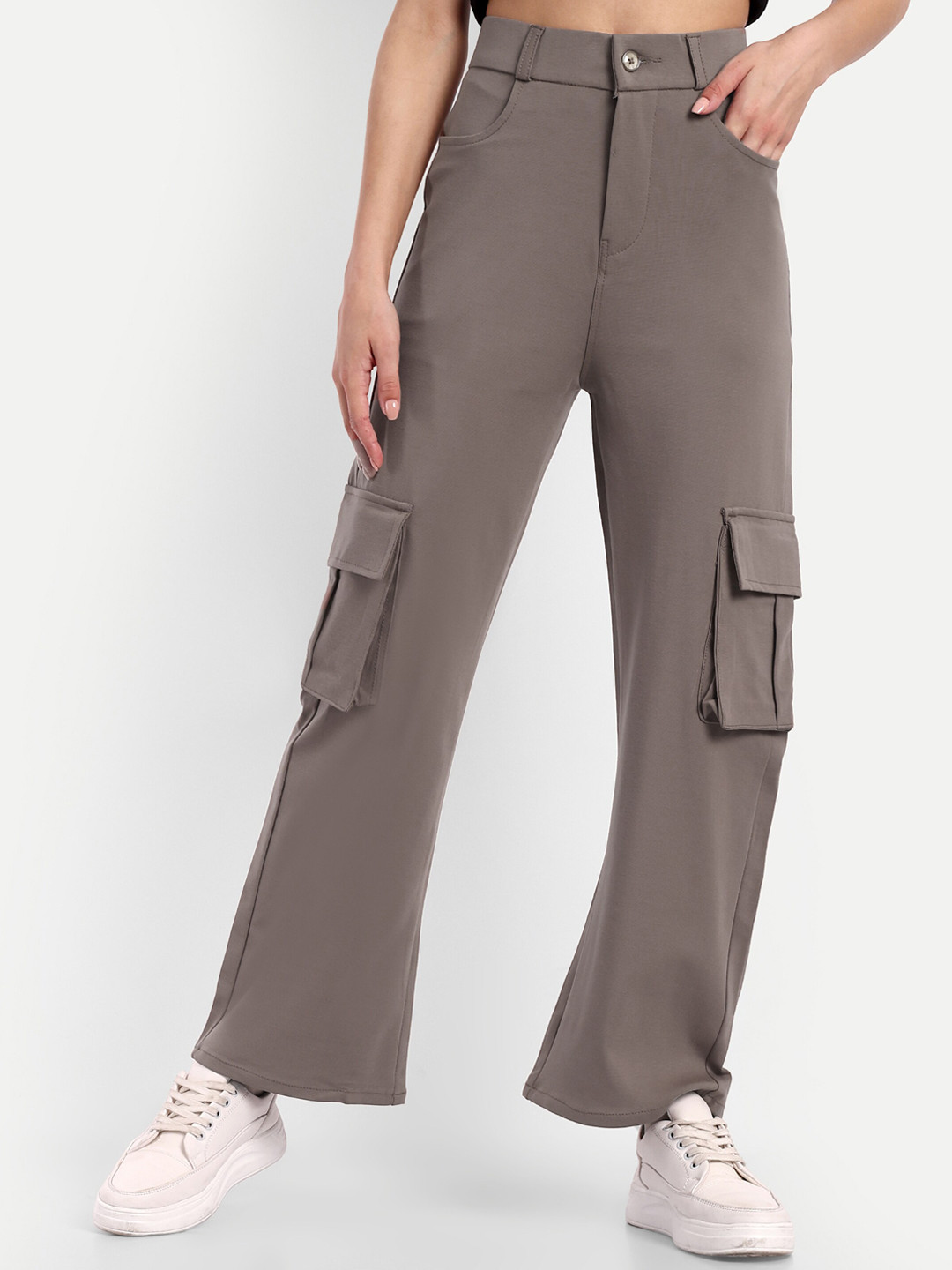 

BROADSTAR Women Smart Loose Fit High-Rise Lyocell Easy Wash Cargos, Brown
