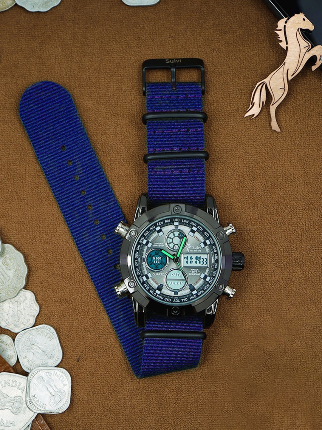 

Sylvi Men Water Resistance Analogue & Digital Watch 3022-fab-blue1, Black