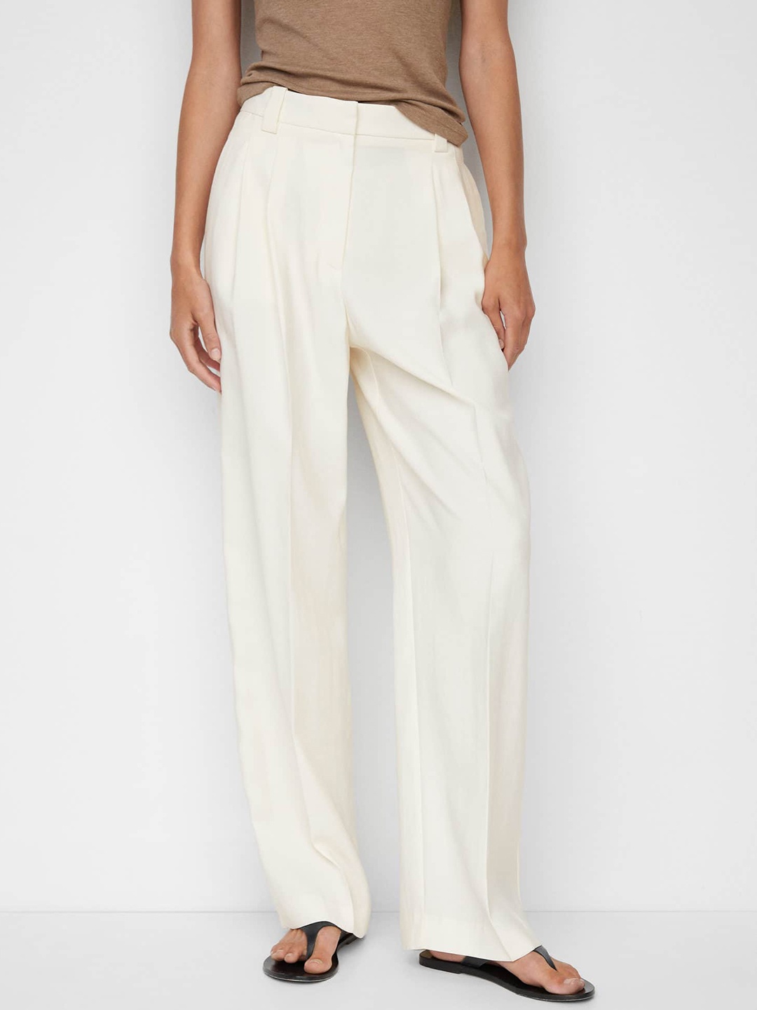 

MANGO Women Pleated Wide Leg Trousers, White