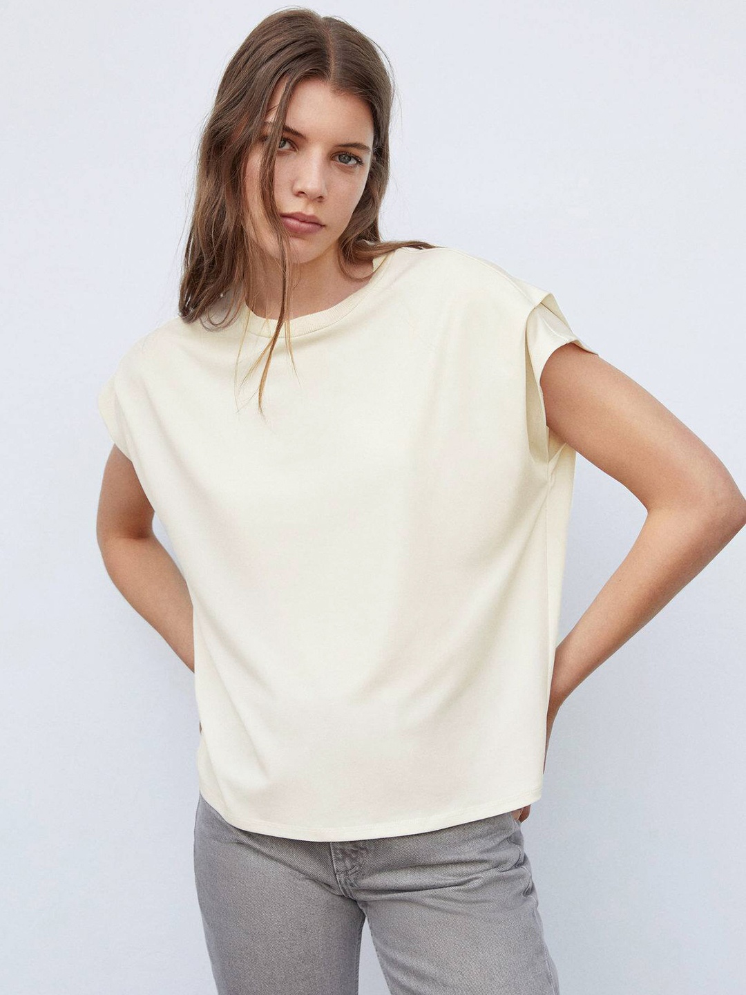 

MANGO Satin Finish Extended Sleeves Top, White