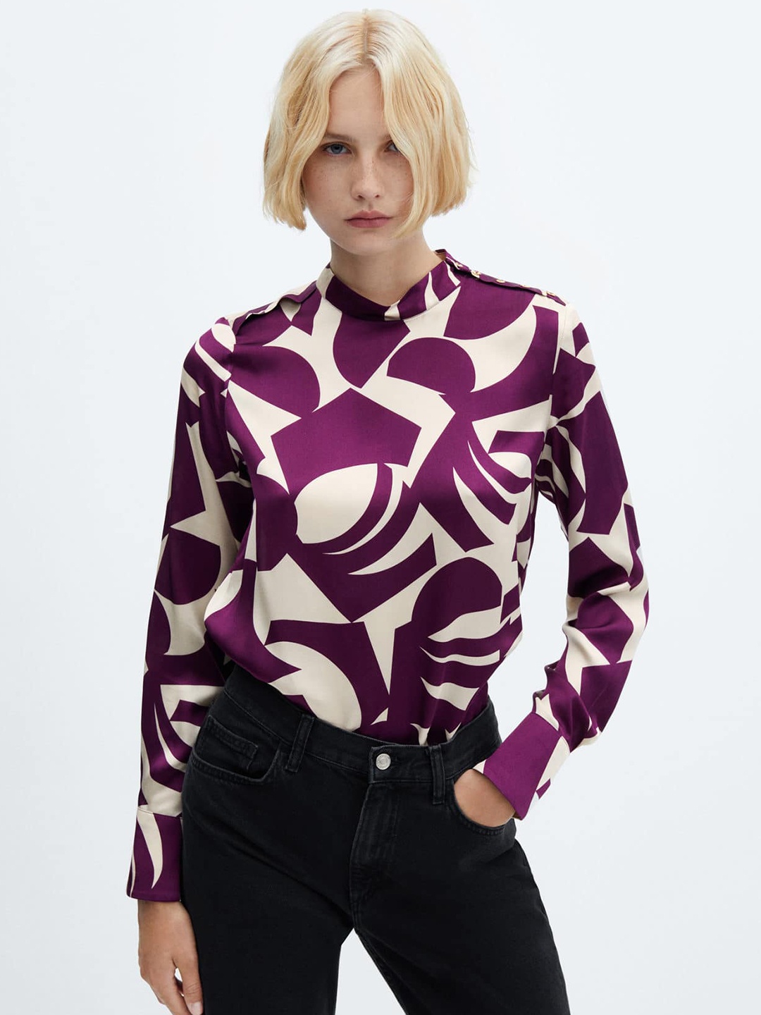 

MANGO Geometric Print Top, Purple