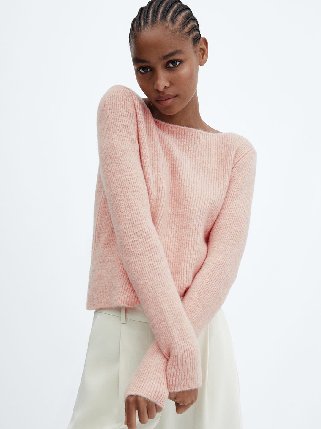 

MANGO Boat Neck Knitted Pullover, Pink