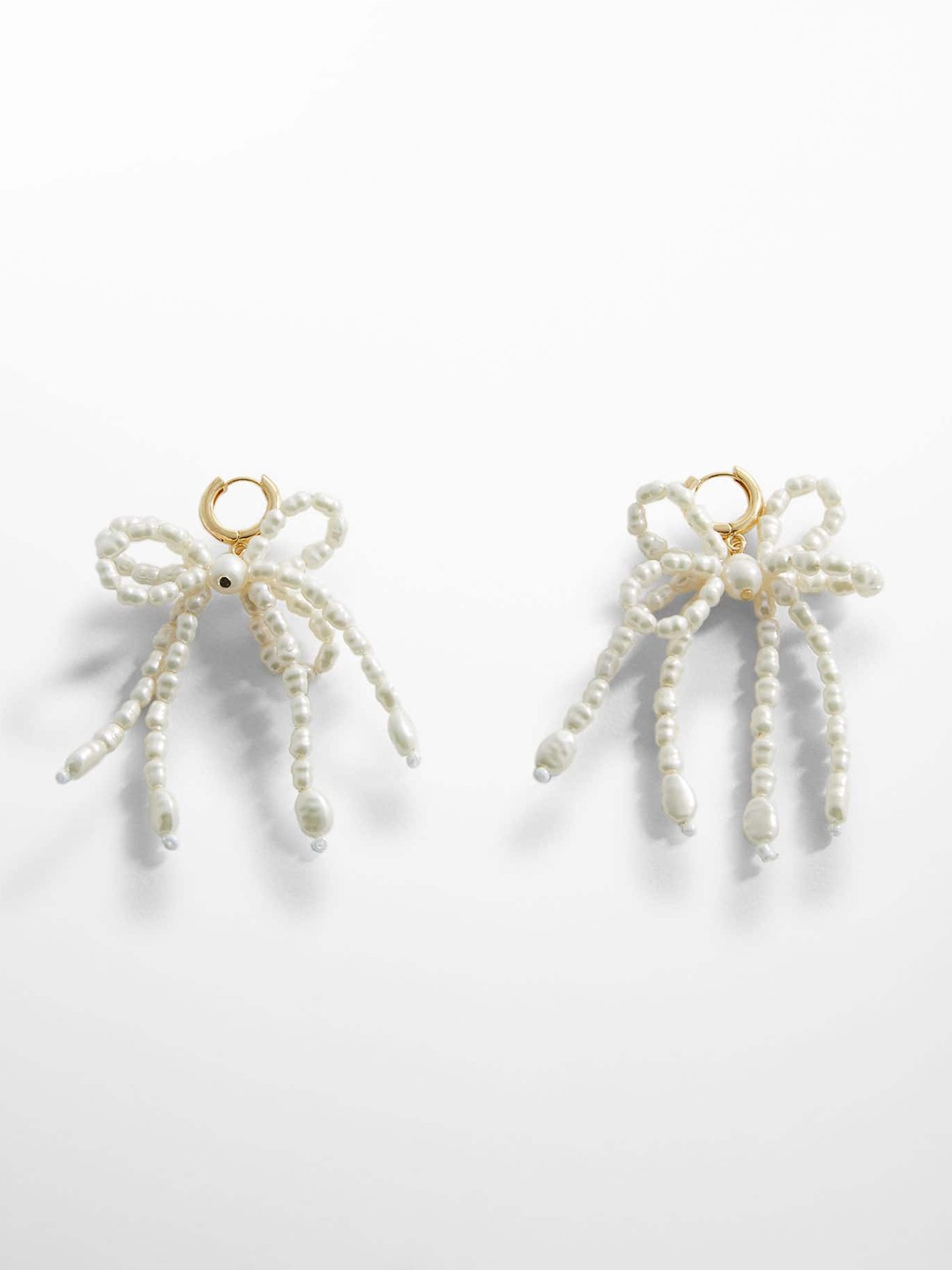 

MANGO Beaded Butterfly Drop Earrings, Off white