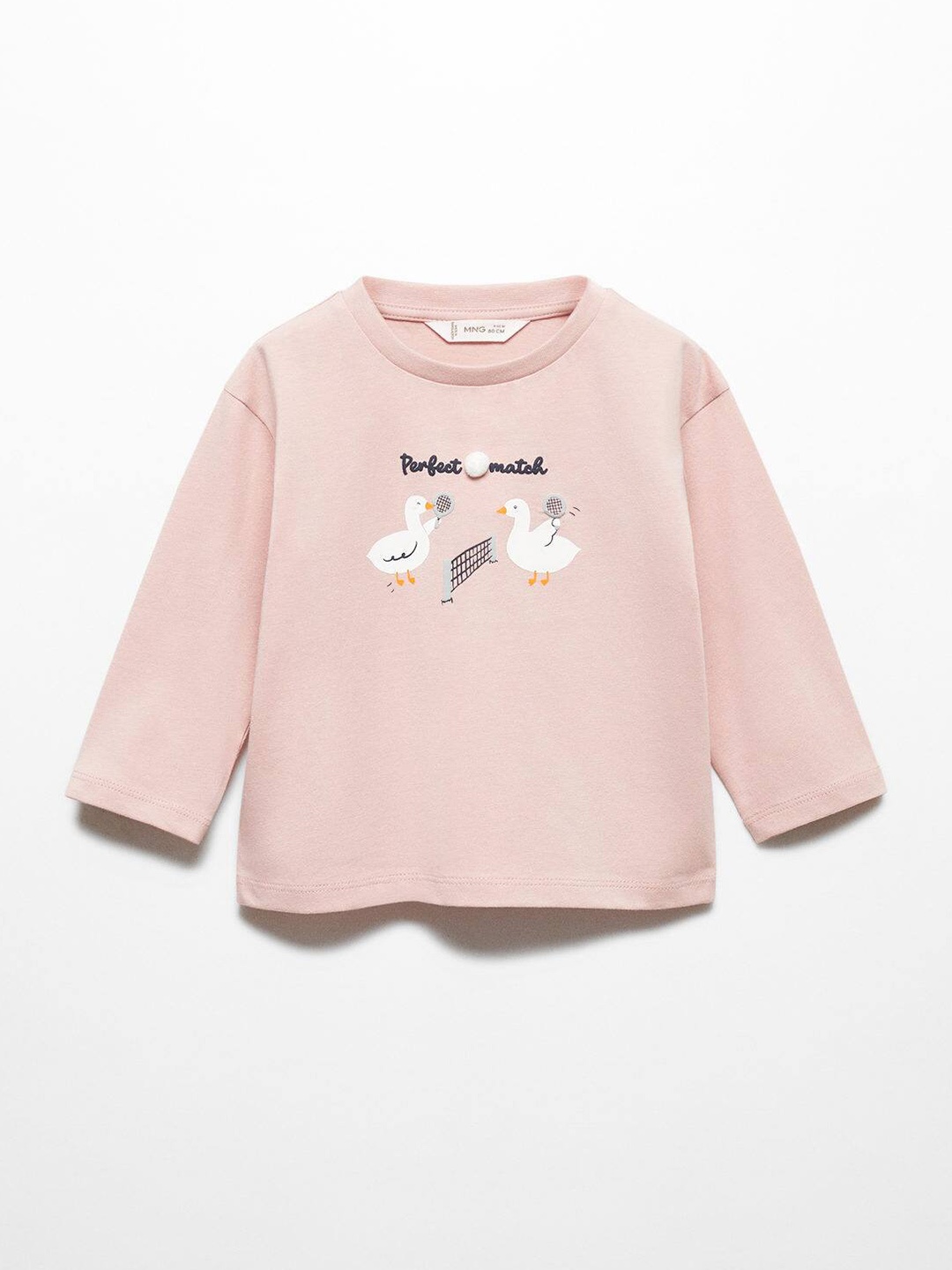 

Mango Kids Girls Conversational Printed Round-Neck Pure Cotton T-shirt, Pink
