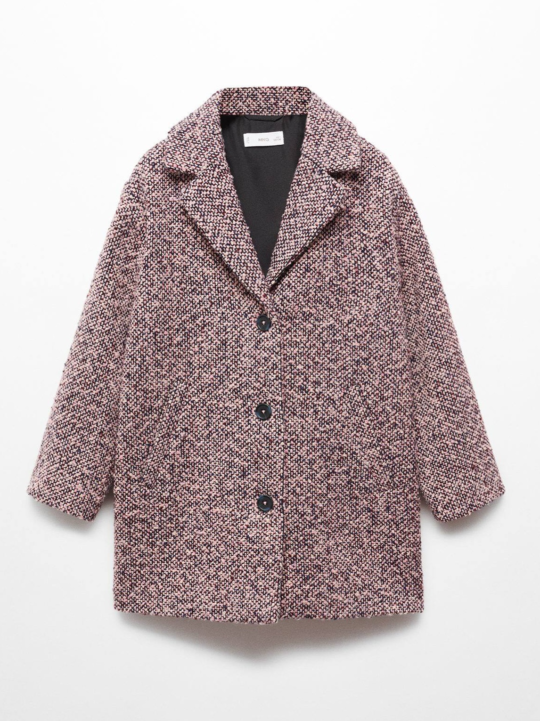 

Mango Kids Girls Notched Lapel Collar Marbled Coat, Pink