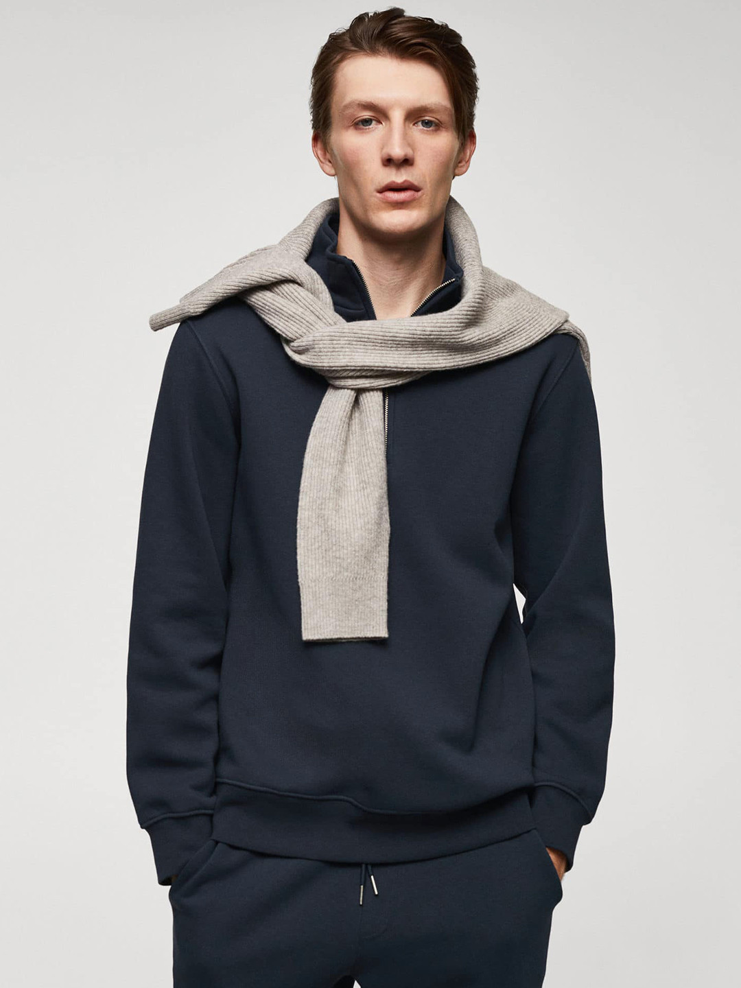 

MANGO MAN Half-Zipper Full Sleeves Sweatshirt, Navy blue