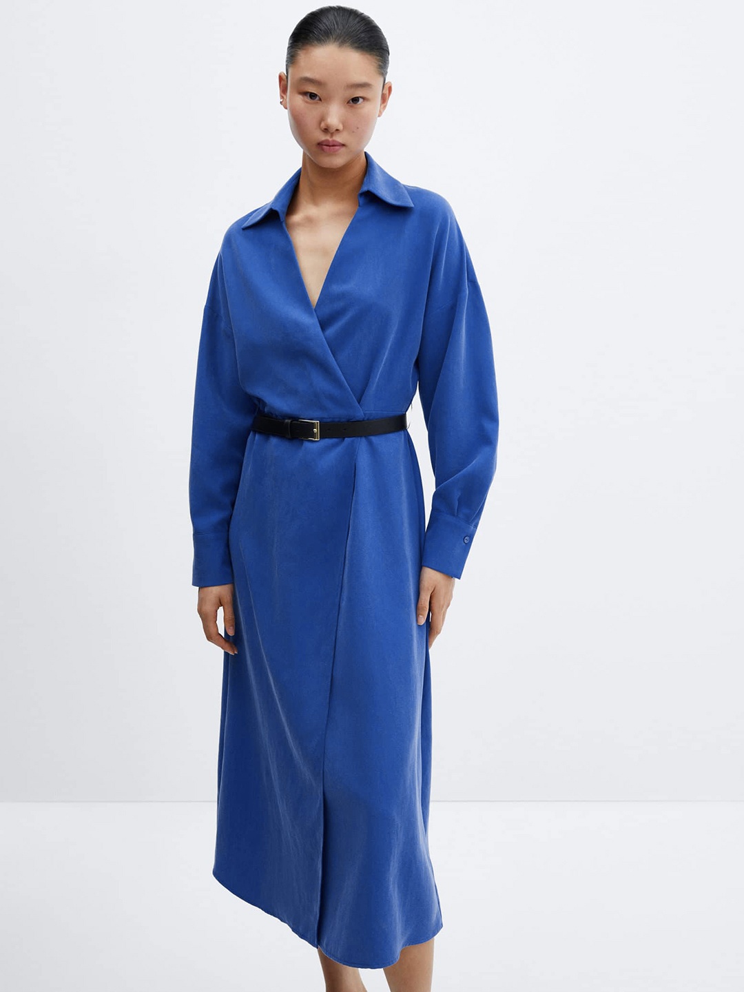 

MANGO Wrap Midi Dress with Belt, Blue