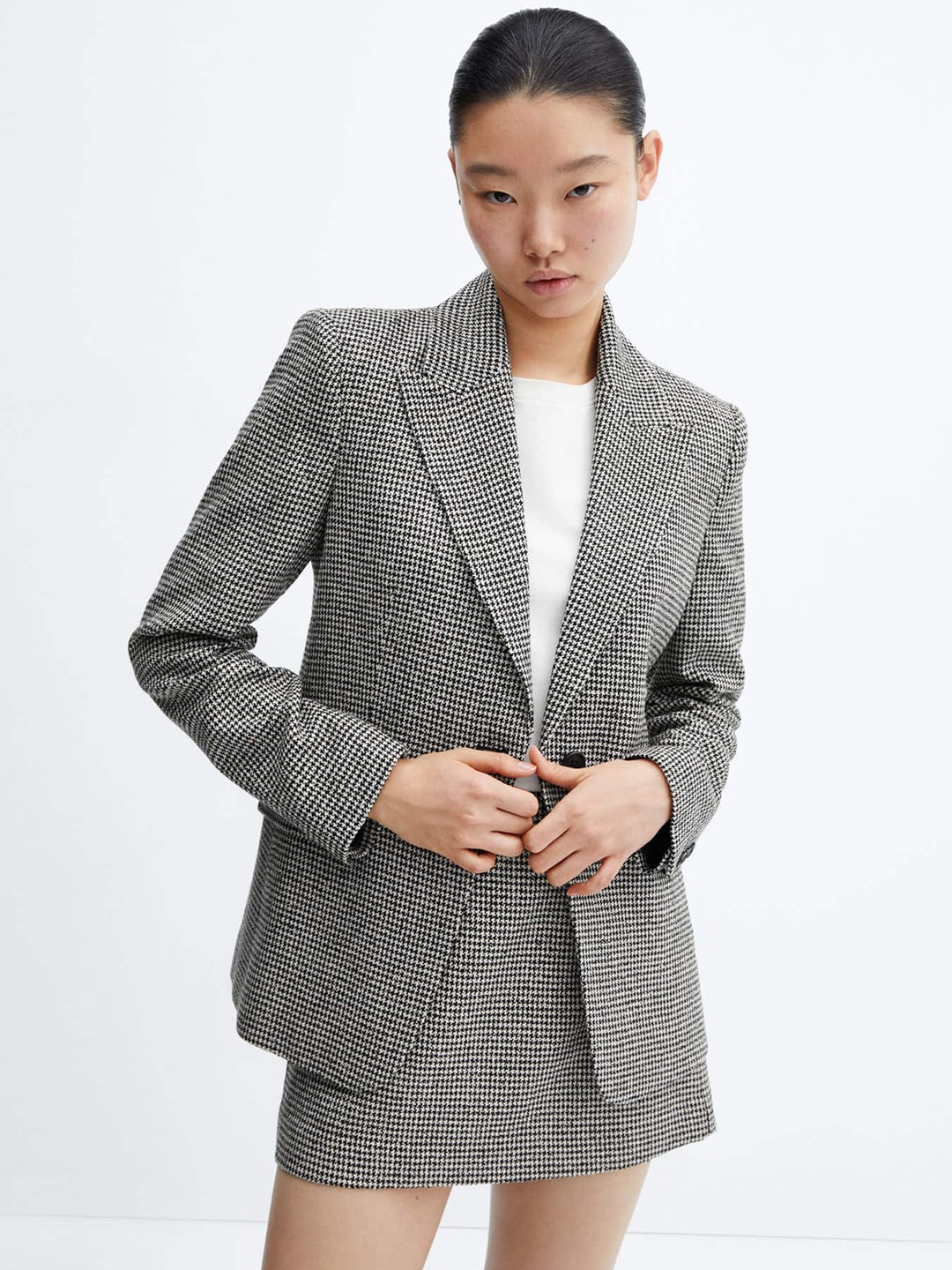 

MANGO Houndstooth Design Blazer, Black