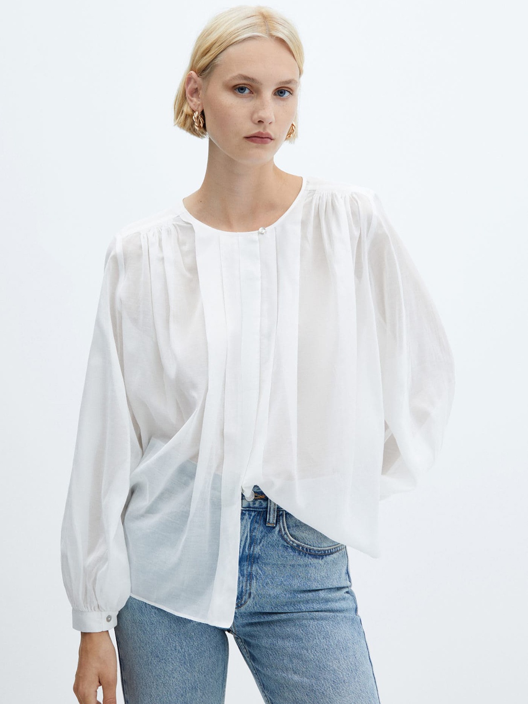 

MANGO Pleated Detail Top, White