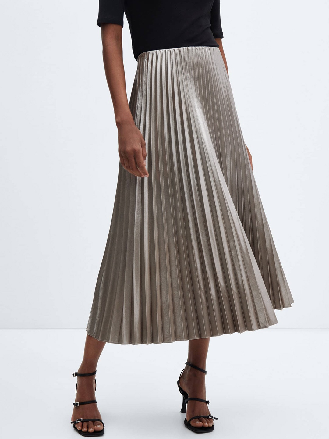 

MANGO Sheen Accordion Pleated Midi skirt, Silver