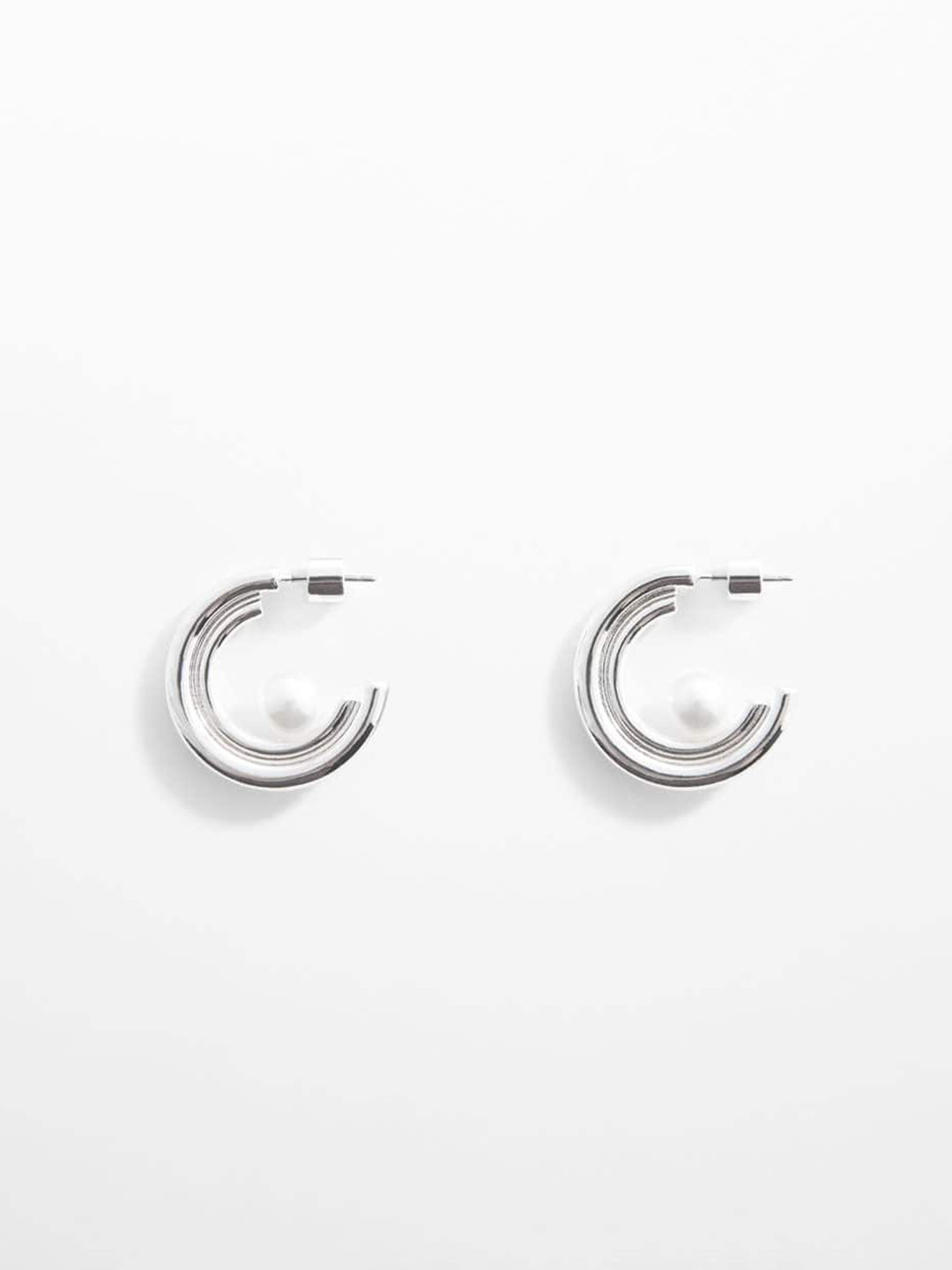 

MANGO Beaded Crescent Shaped Half Hoop Earrings, Silver