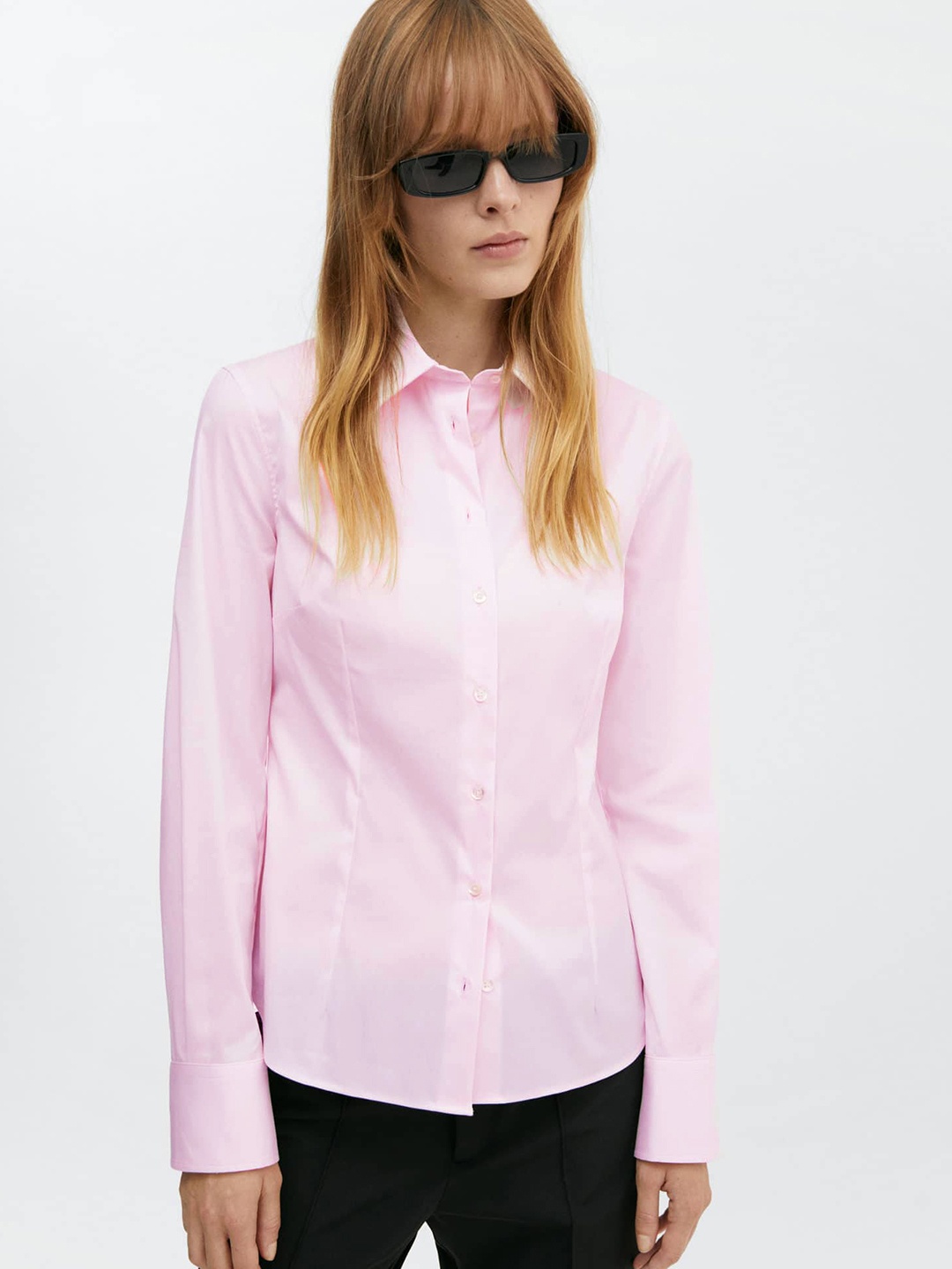 

MANGO Solid Fitted Shirt, Pink