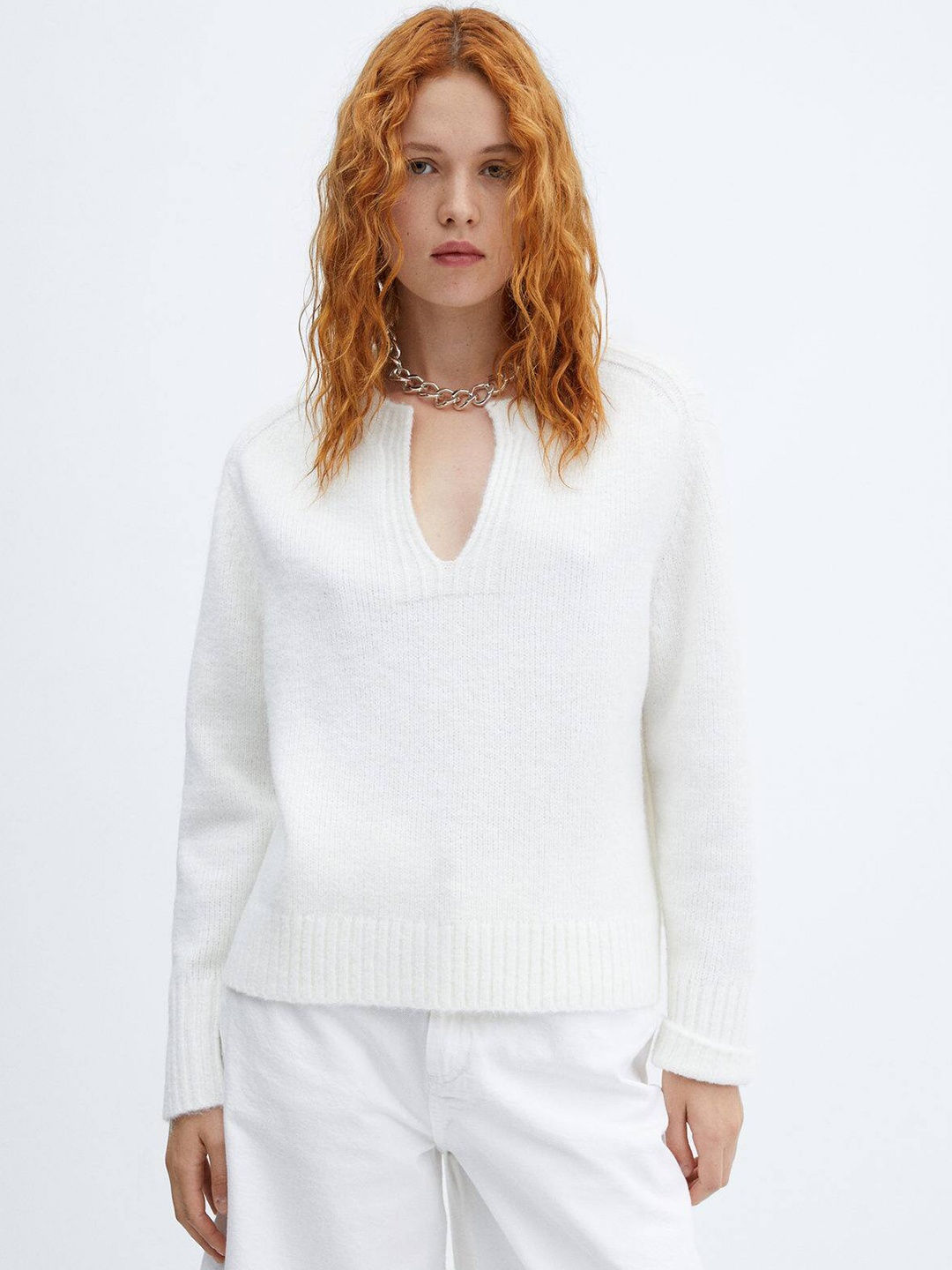 

MANGO Henley Neck Pullover, White