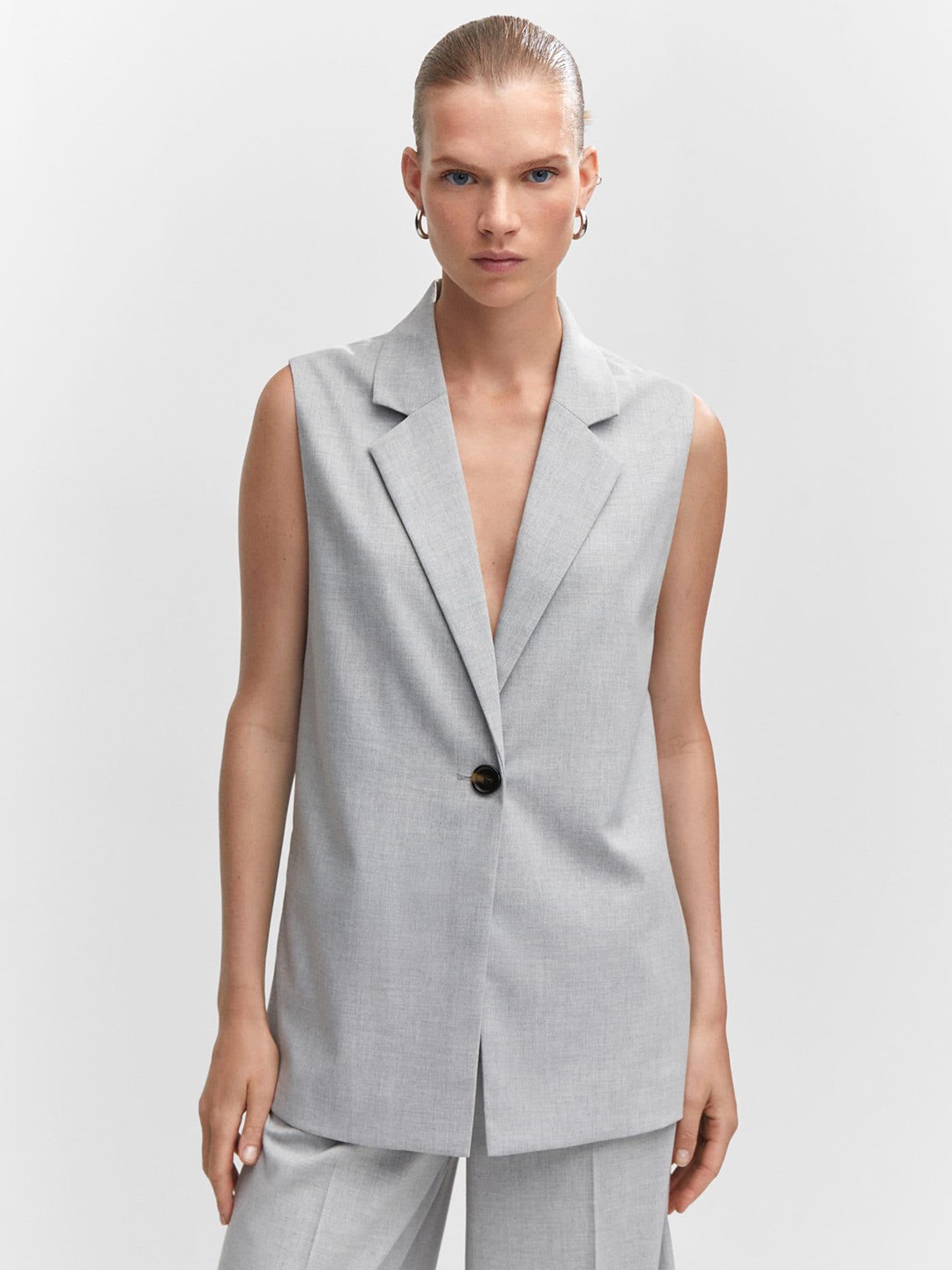 

MANGO Single-Breasted Lapel Collar Regular Fit Formal Blazer, Grey