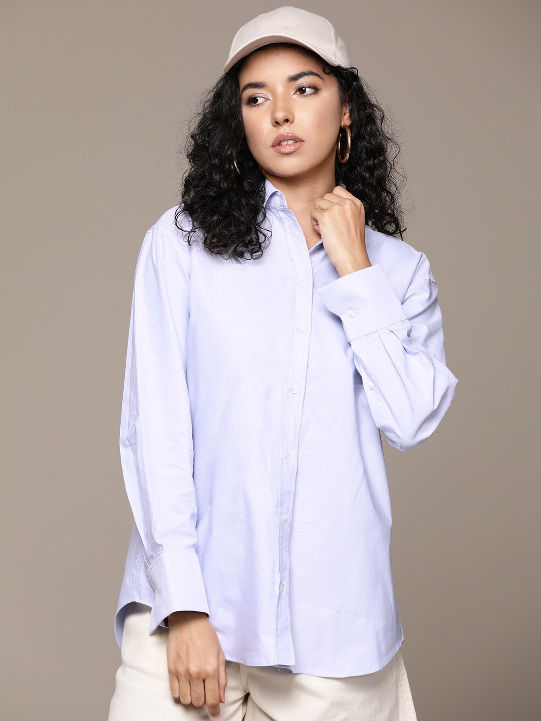 

MANGO Women Pure Cotton Oxford Semi Formal Shirt, Blue