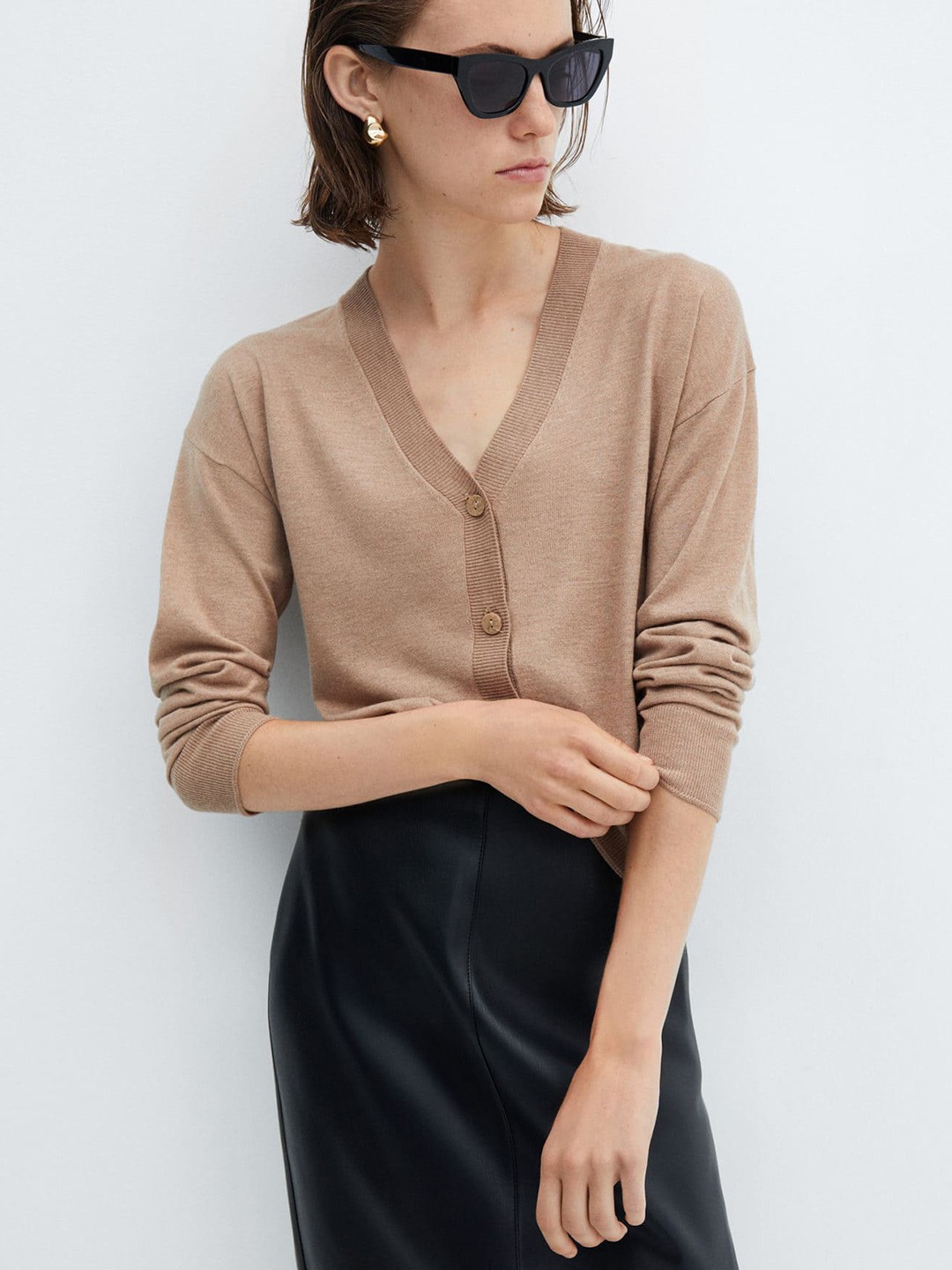 

MANGO Fine-Knit Cardigan, Brown