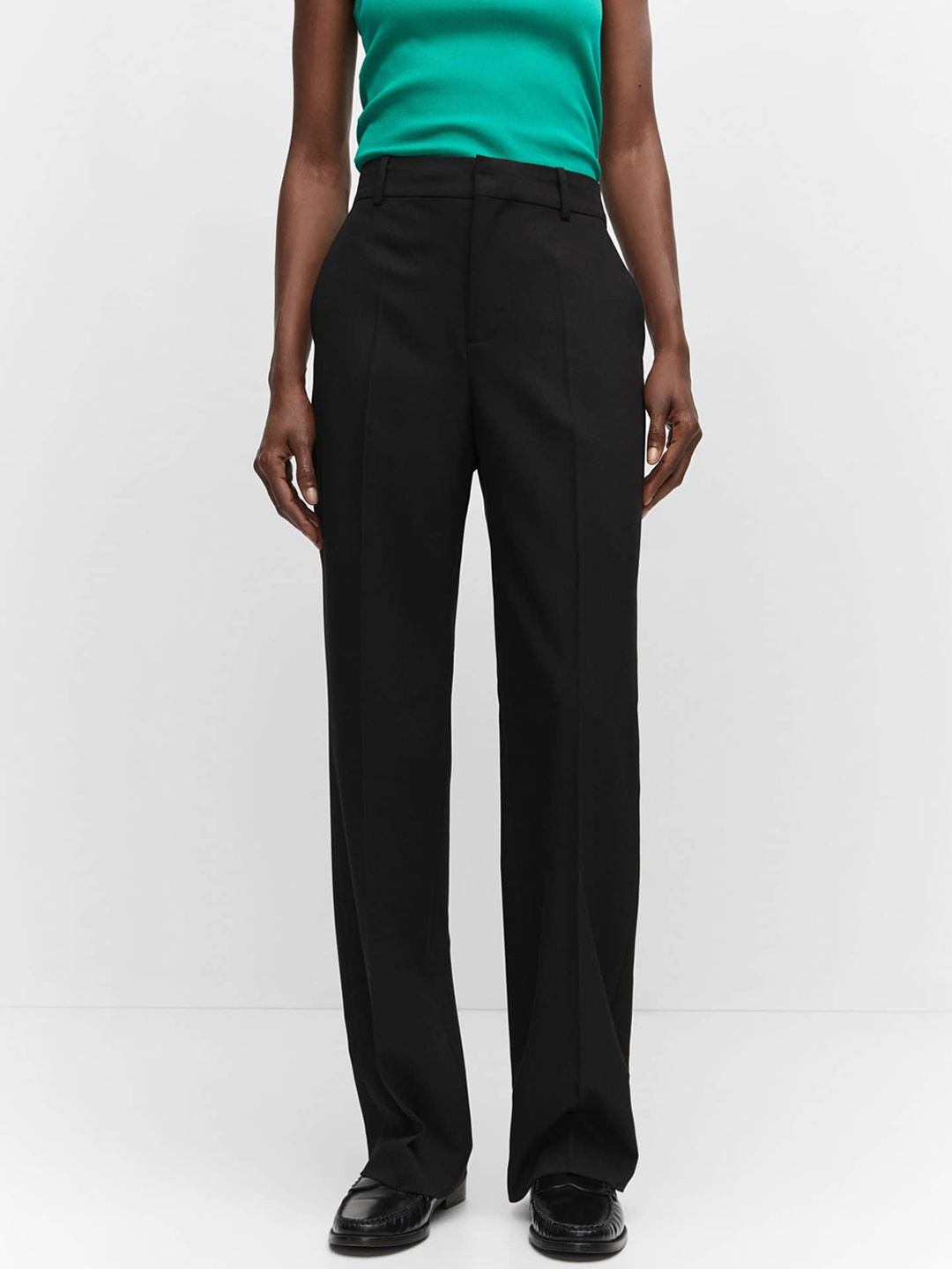 

MANGO Women Pleated Formal Trousers, Black