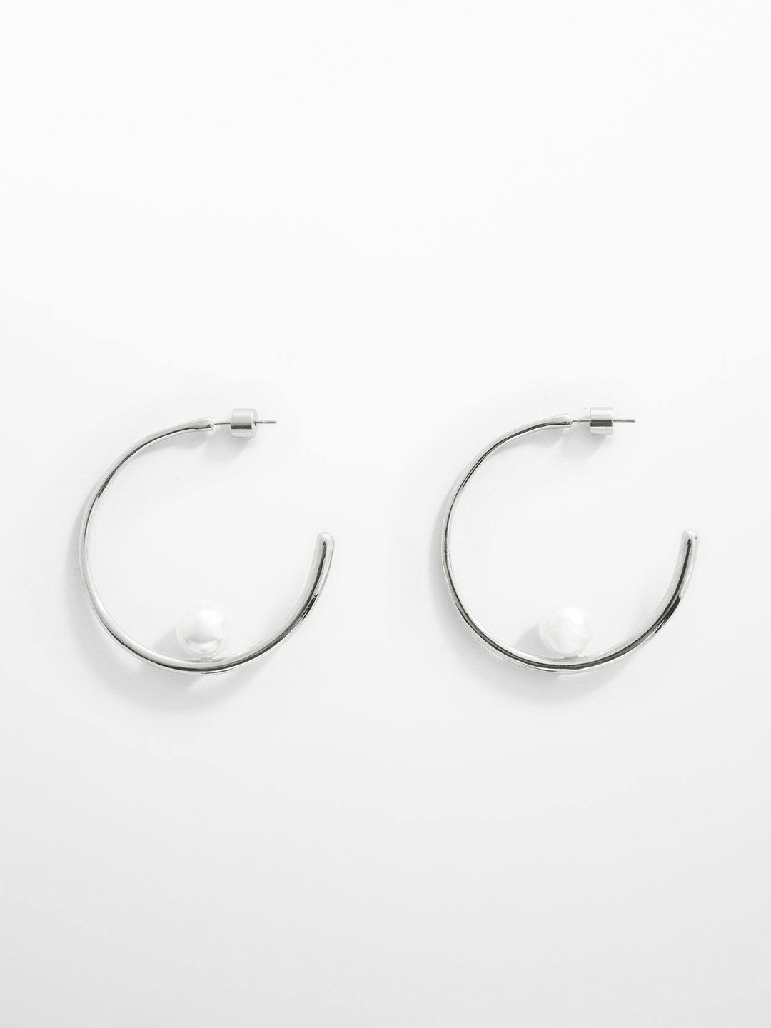 

MANGO Beaded Crescent Shaped Half Hoop Earrings, Silver