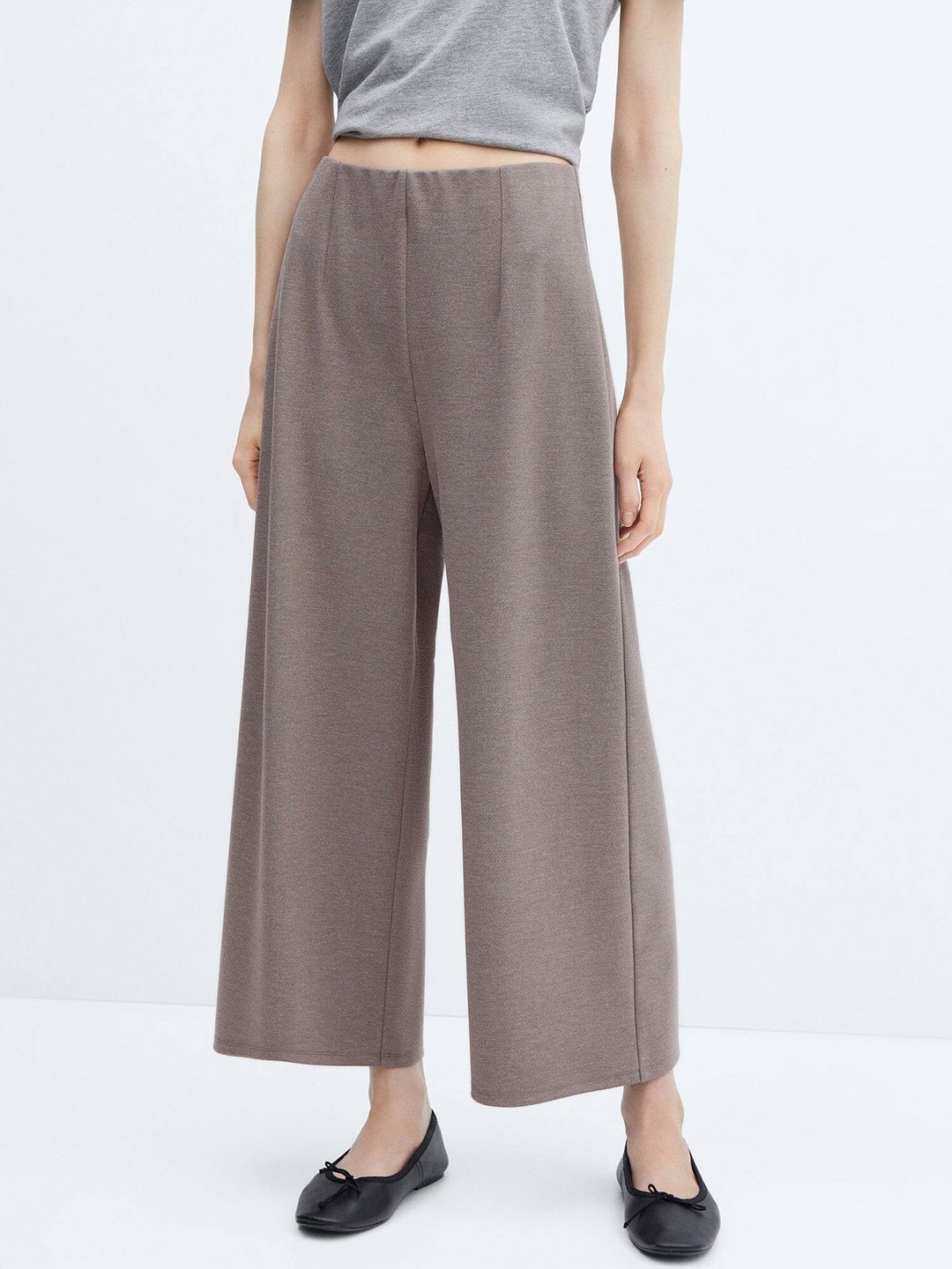 

MANGO Women High Waist Knitted Trousers, Grey