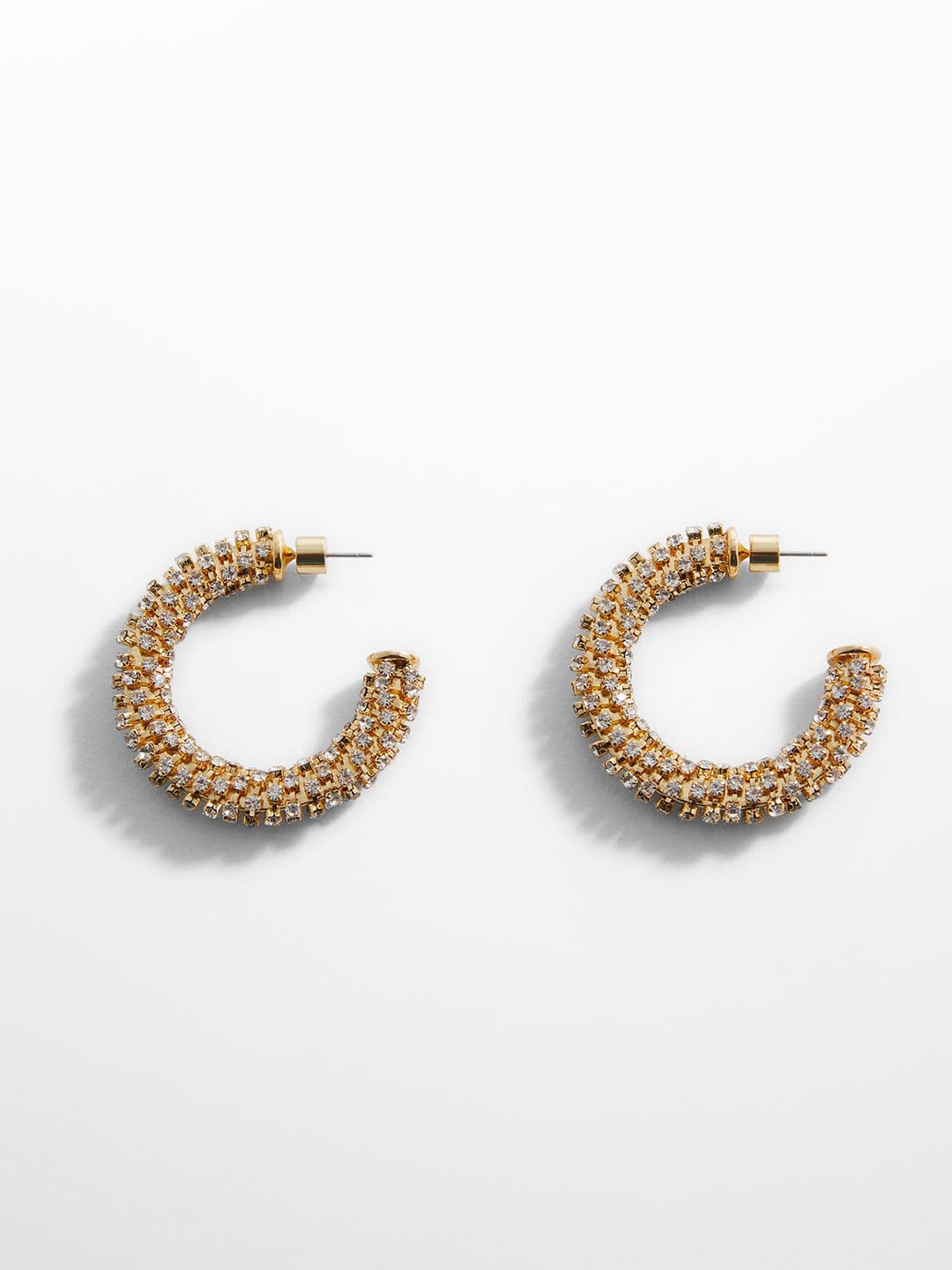 

MANGO Stone Studded Crescent Shaped Half Hoop Earrings, Gold