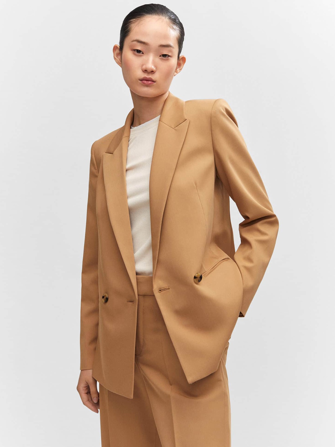 

MANGO Double-Breasted Formal Blazer, Khaki