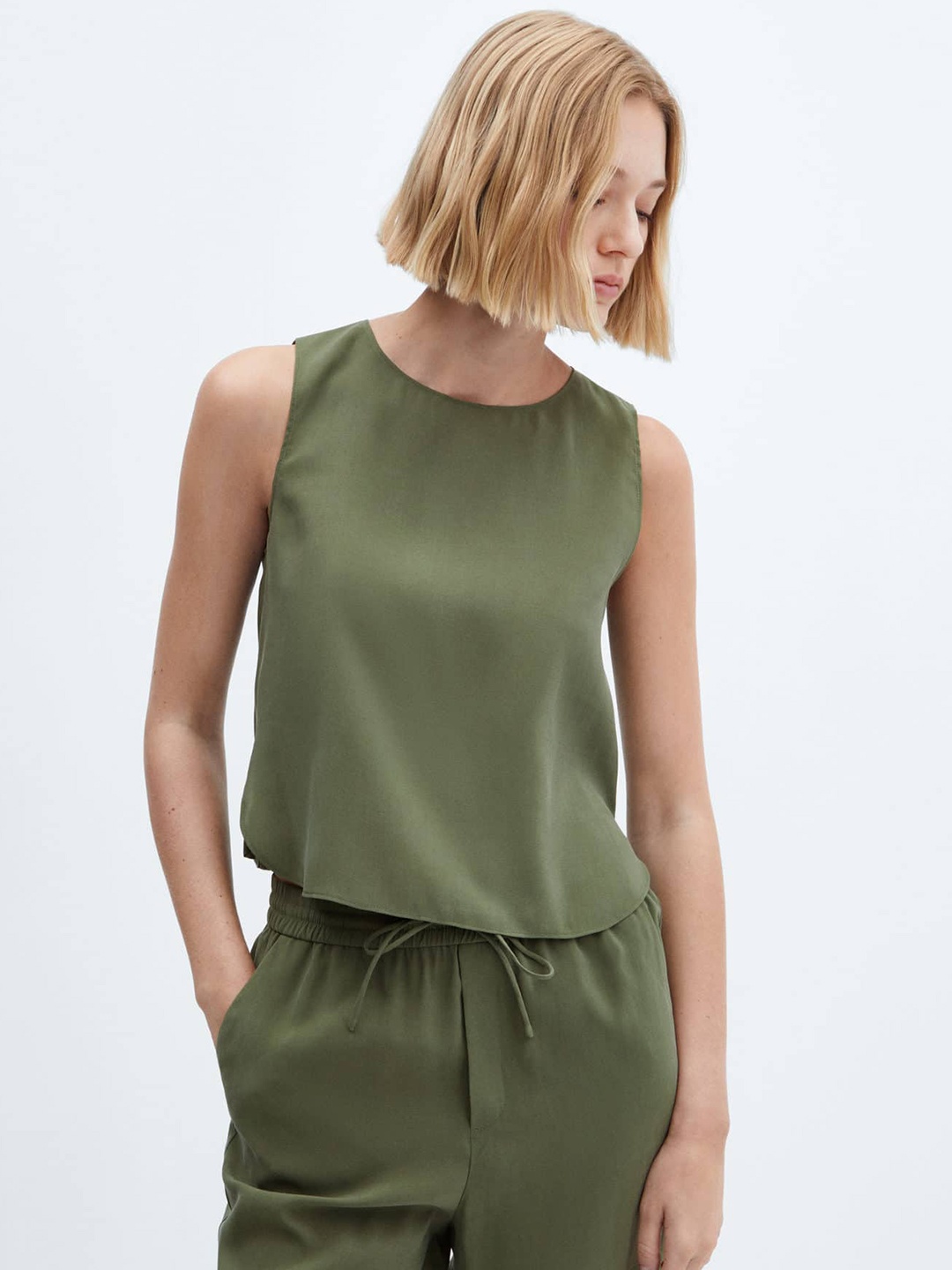 

MANGO Solid Modal Top, Olive