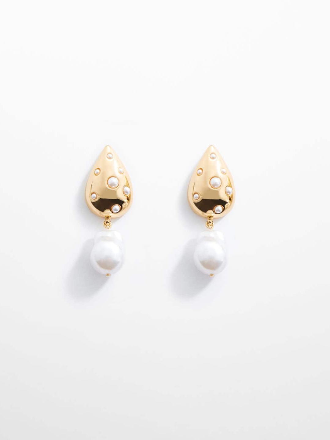

MANGO Beaded Teardrop Shaped Drop Earrings, Off white