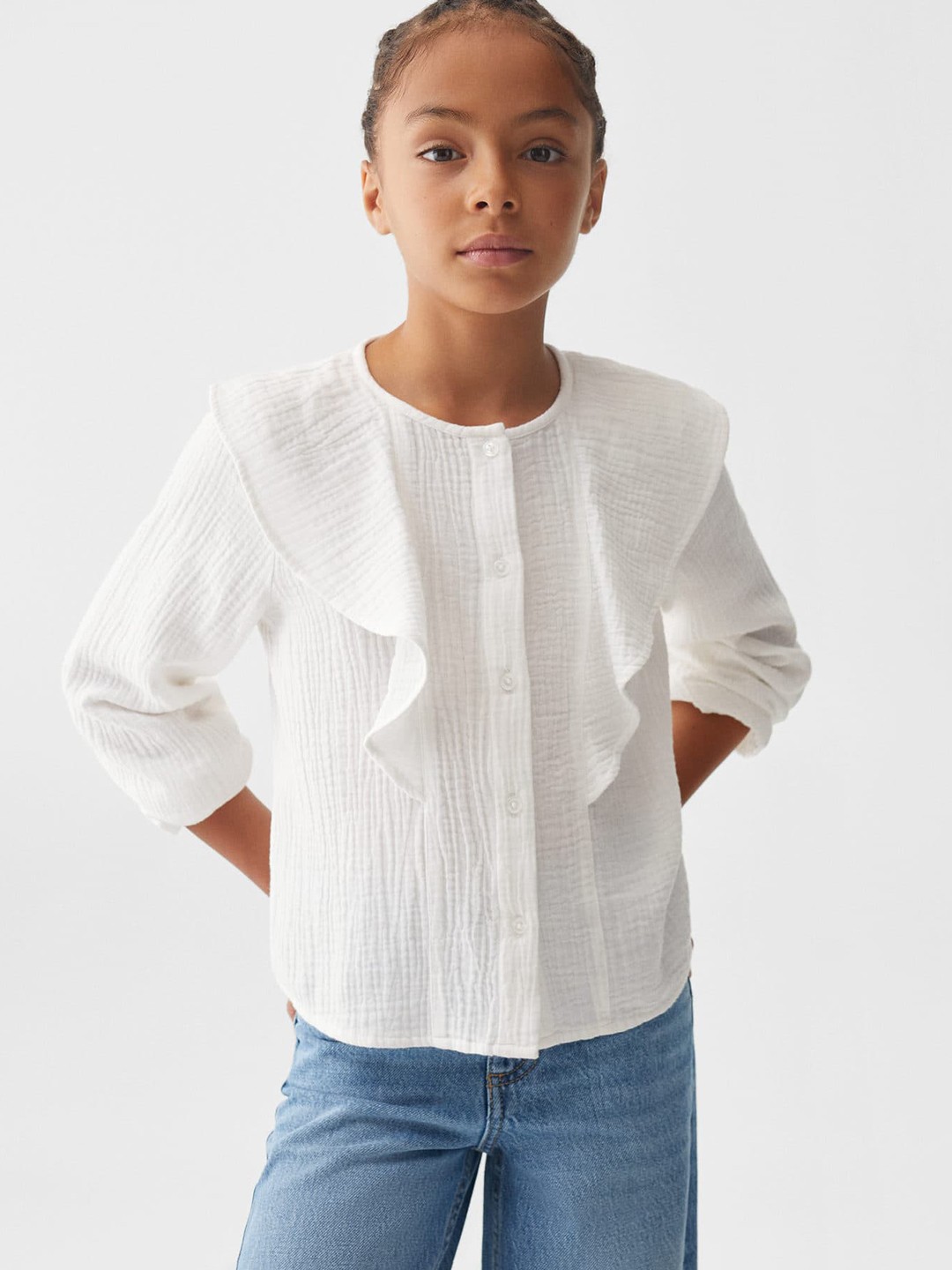 

Mango Kids Girls Pure Cotton Front Open Top, White