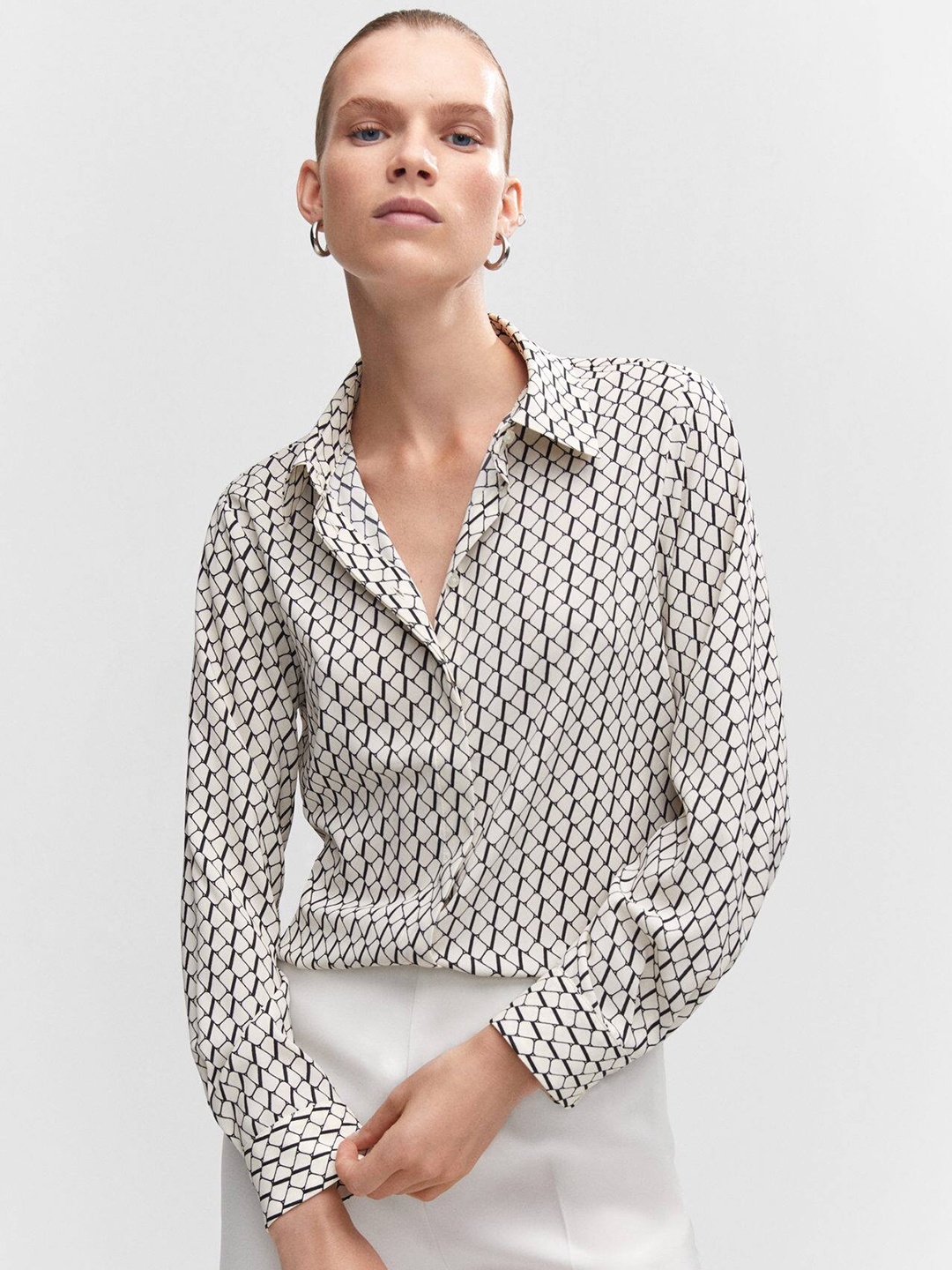 

MANGO Printed Semiformal Shirt, White