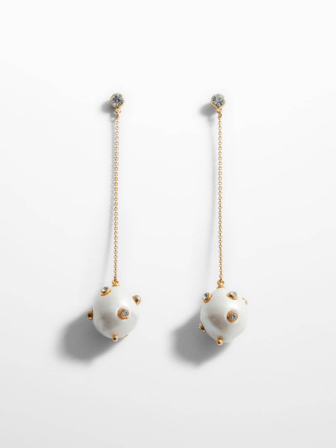 

MANGO Stone Studded & Beaded Oval Drop Earrings, White