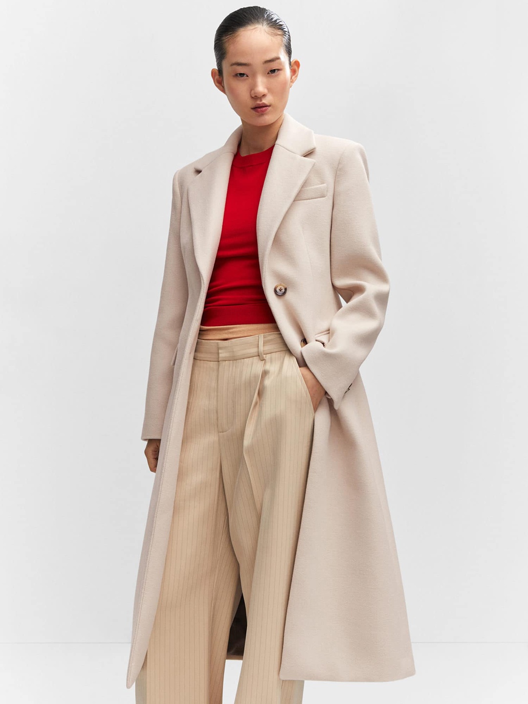 

MANGO Longline Overcoat, Cream