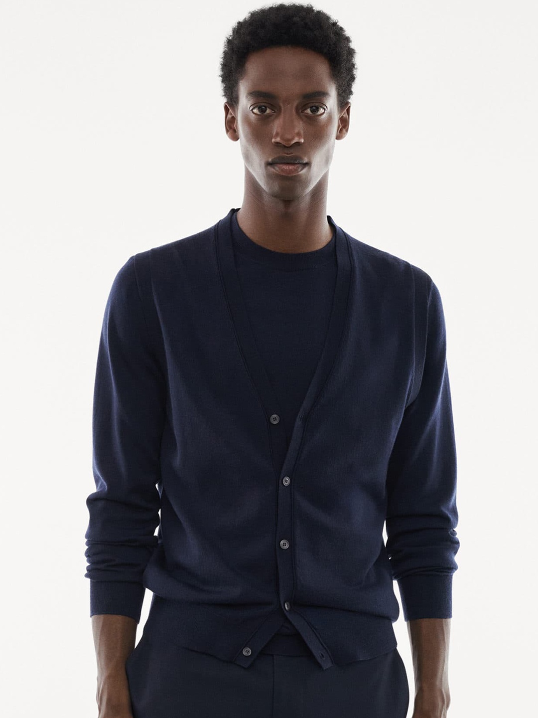 

MANGO MAN Woollen Cardigan, Navy blue