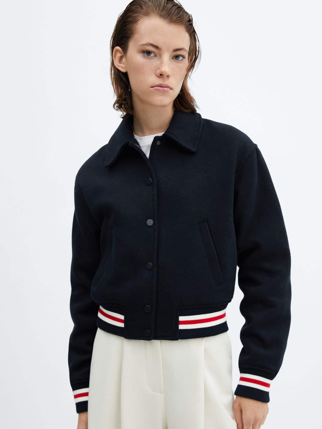 

MANGO Spread Collar Bomber Jacket, Navy blue