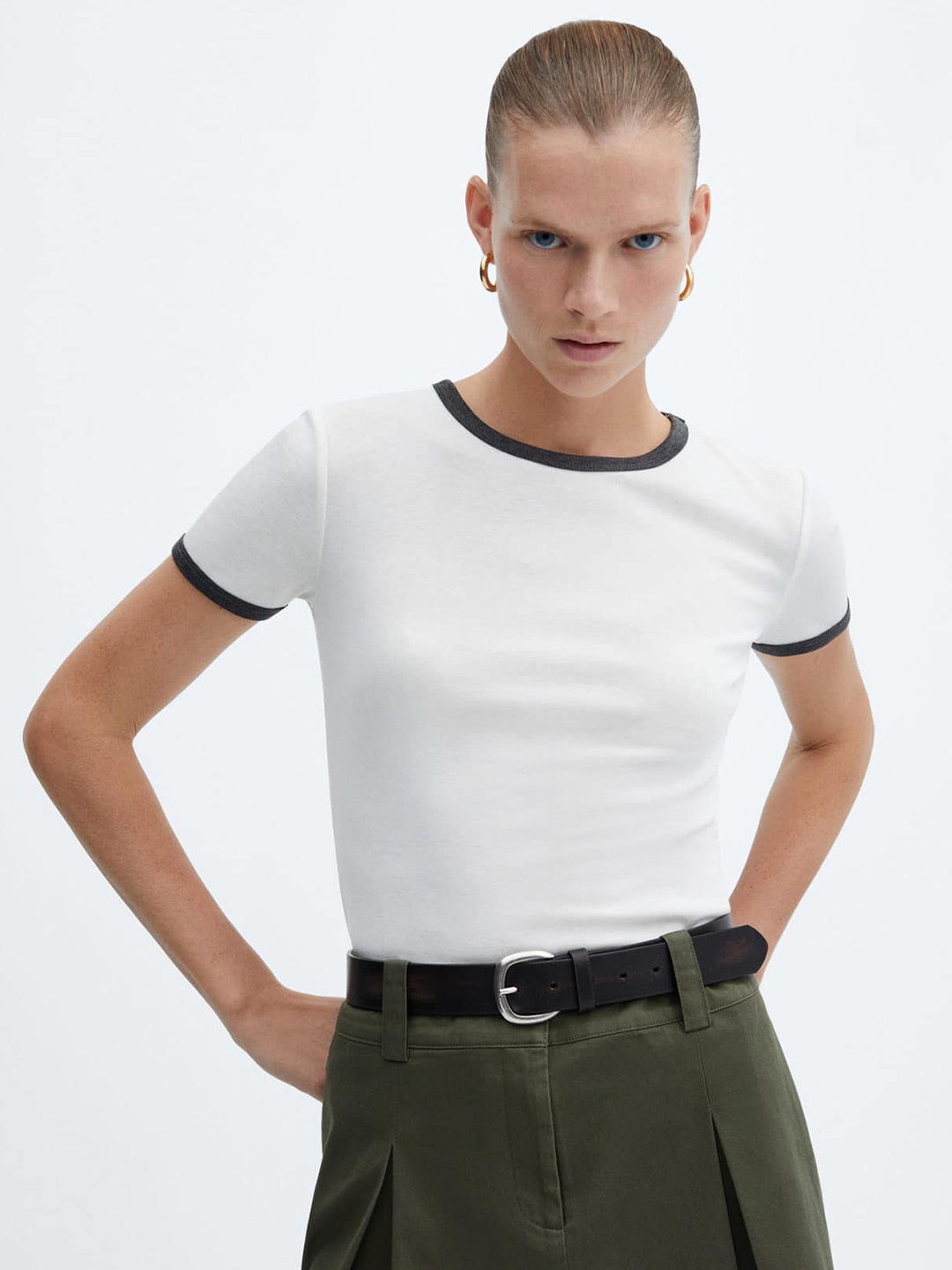 

MANGO Contrast Trim Short Sleeves T-shirt, White