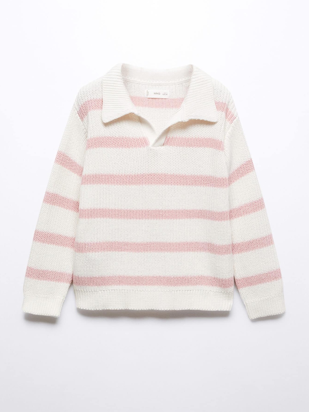Mango Kids Girls 100% Cotton Striped Cardigan, White