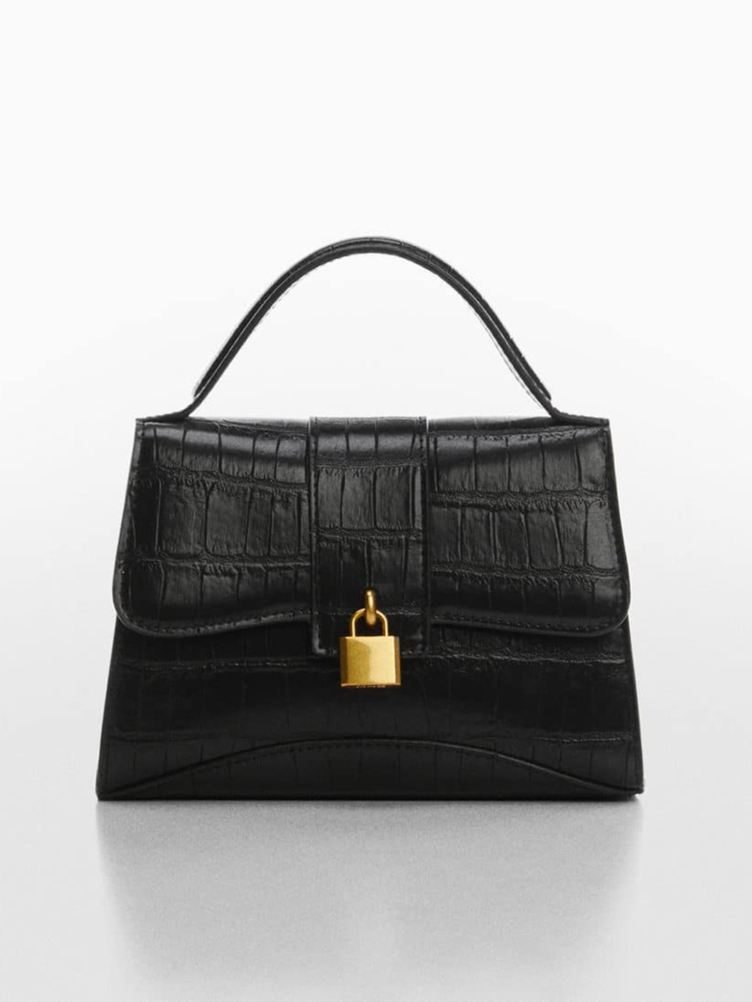 

MANGO Croc Textured Structured Sling Bag, Black