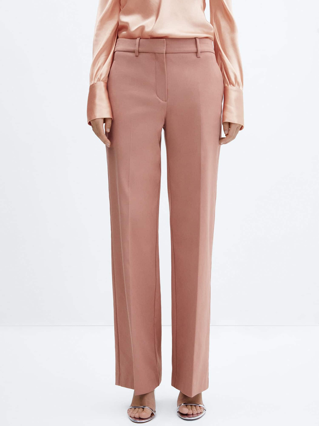 

MANGO Women High-Waist Straight Fit Trousers, Rose