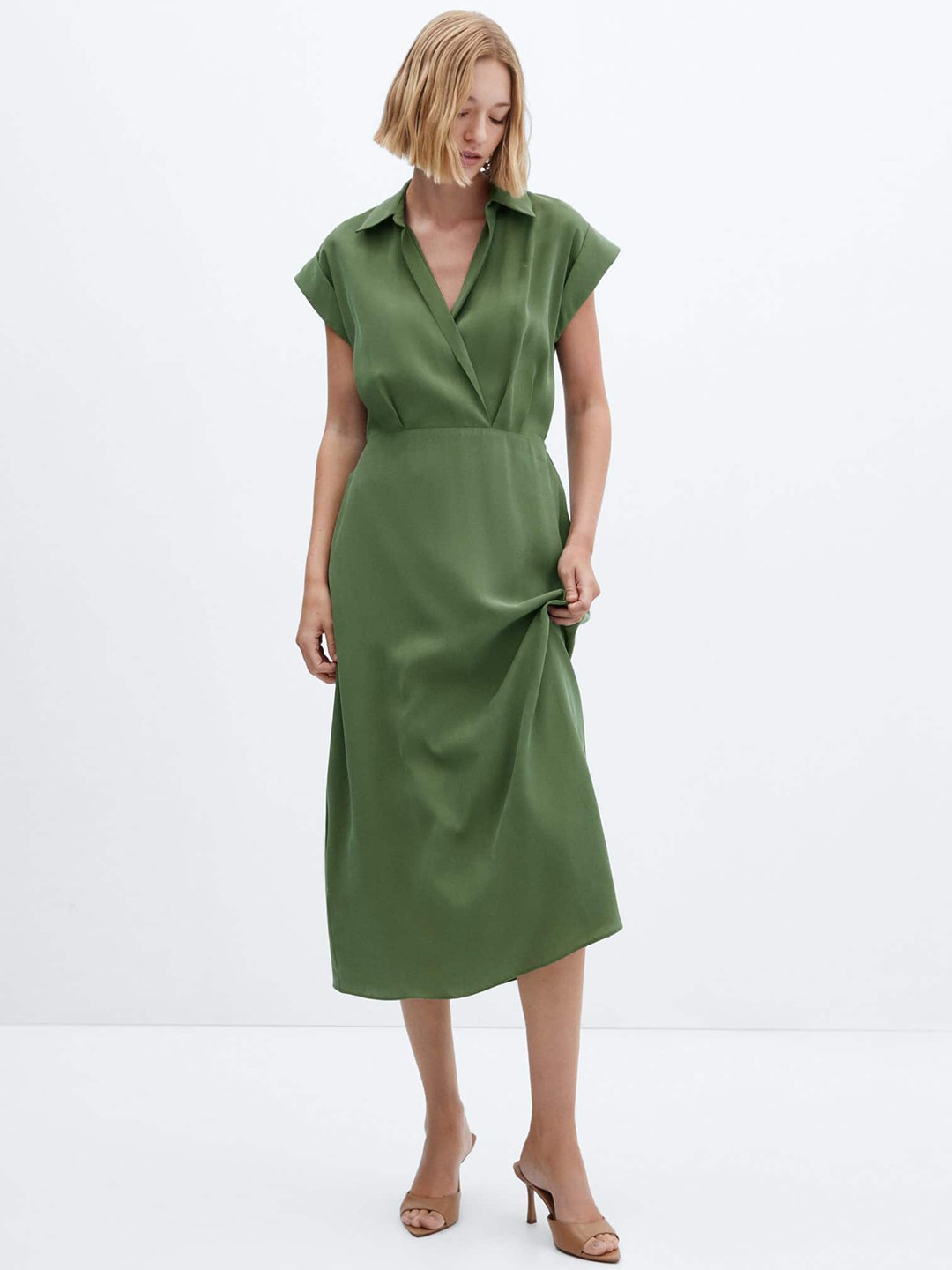 

MANGO Formal Shirt Midi Dress, Green