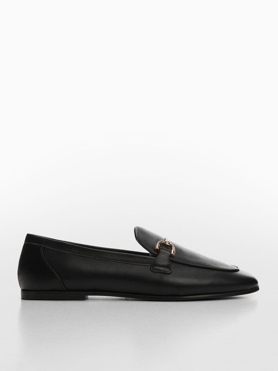 

MANGO Women Leather Horsebit Loafers, Black