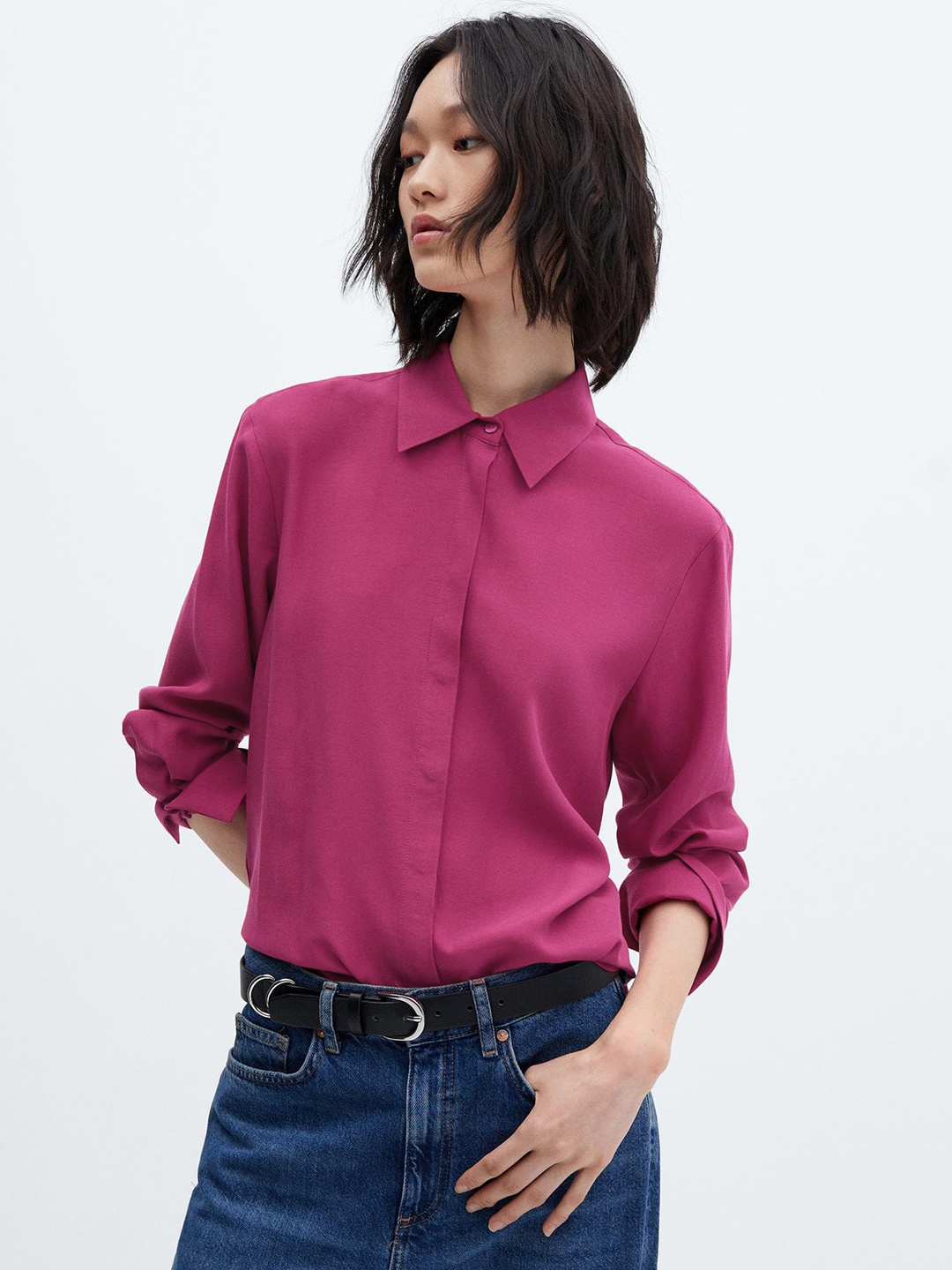 

MANGO Regular Fit Casual Shirt, Magenta