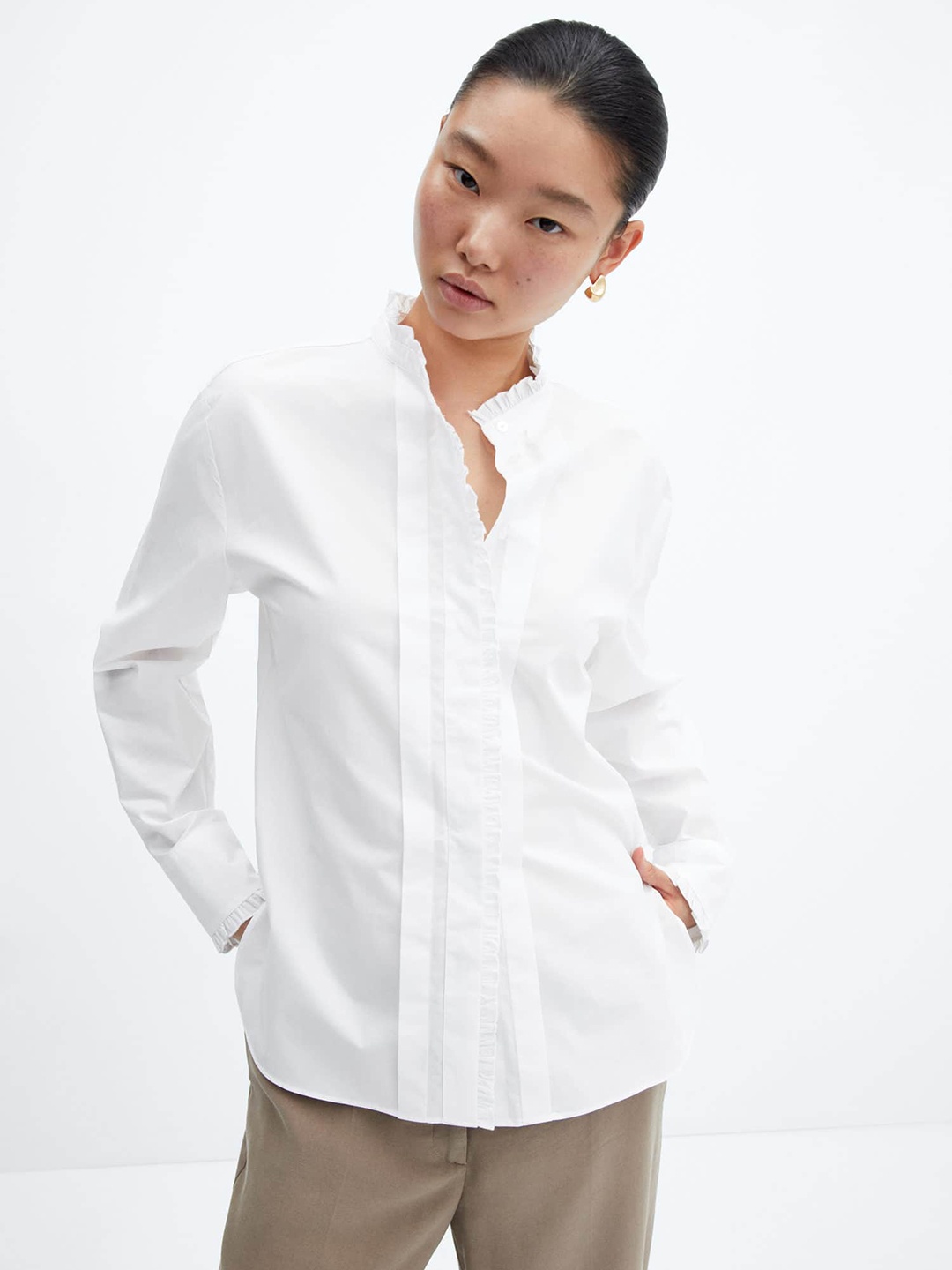 

MANGO Ruffled Pure Cotton Shirt, White