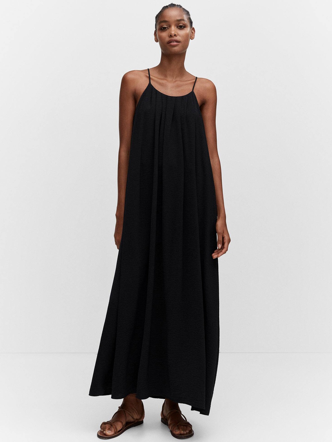 

MANGO Open Back Maxi Dress, Black